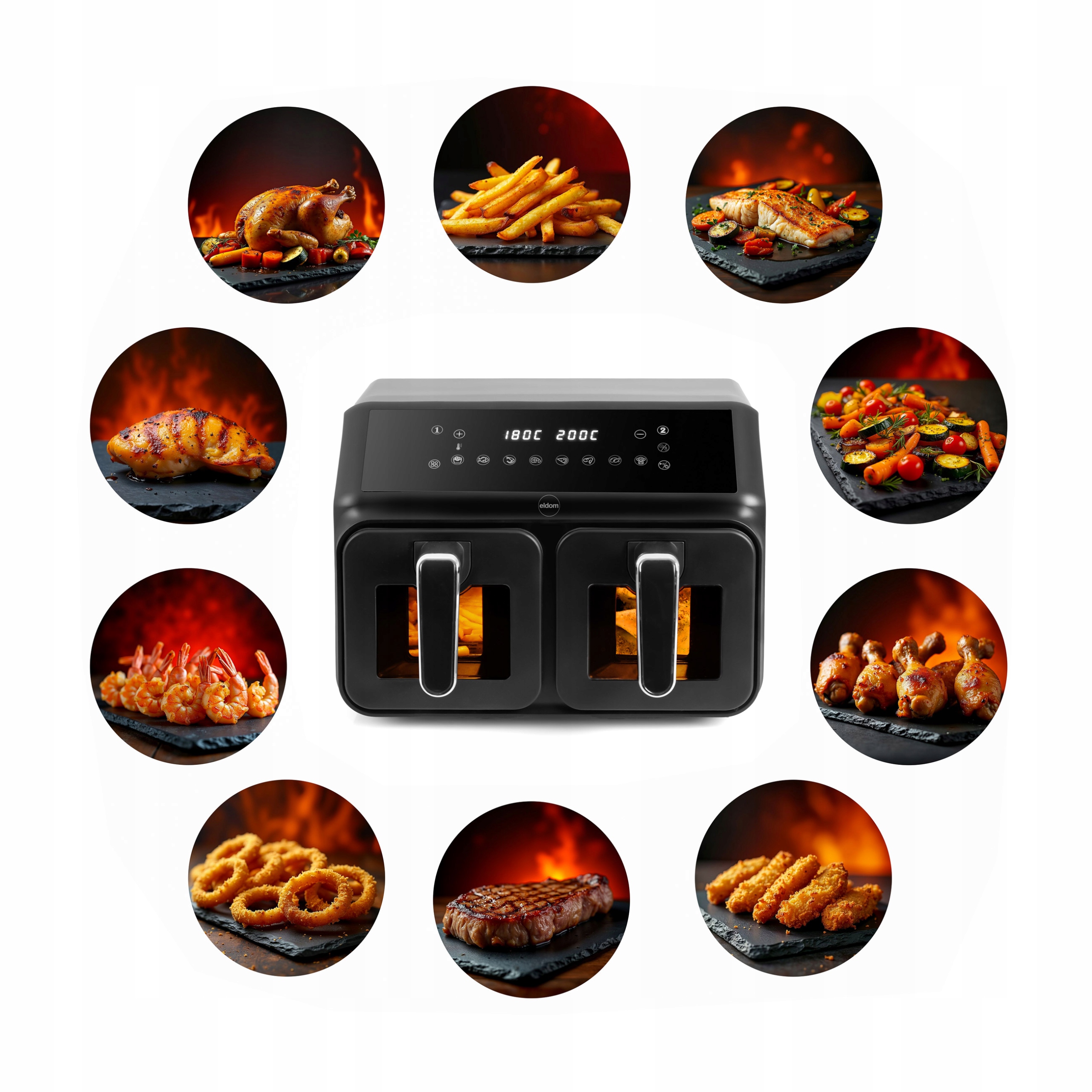 Frytownica Beztłuszczowa Airfryer Frytkownica Eldom FR210 Duża Podwójna 8L