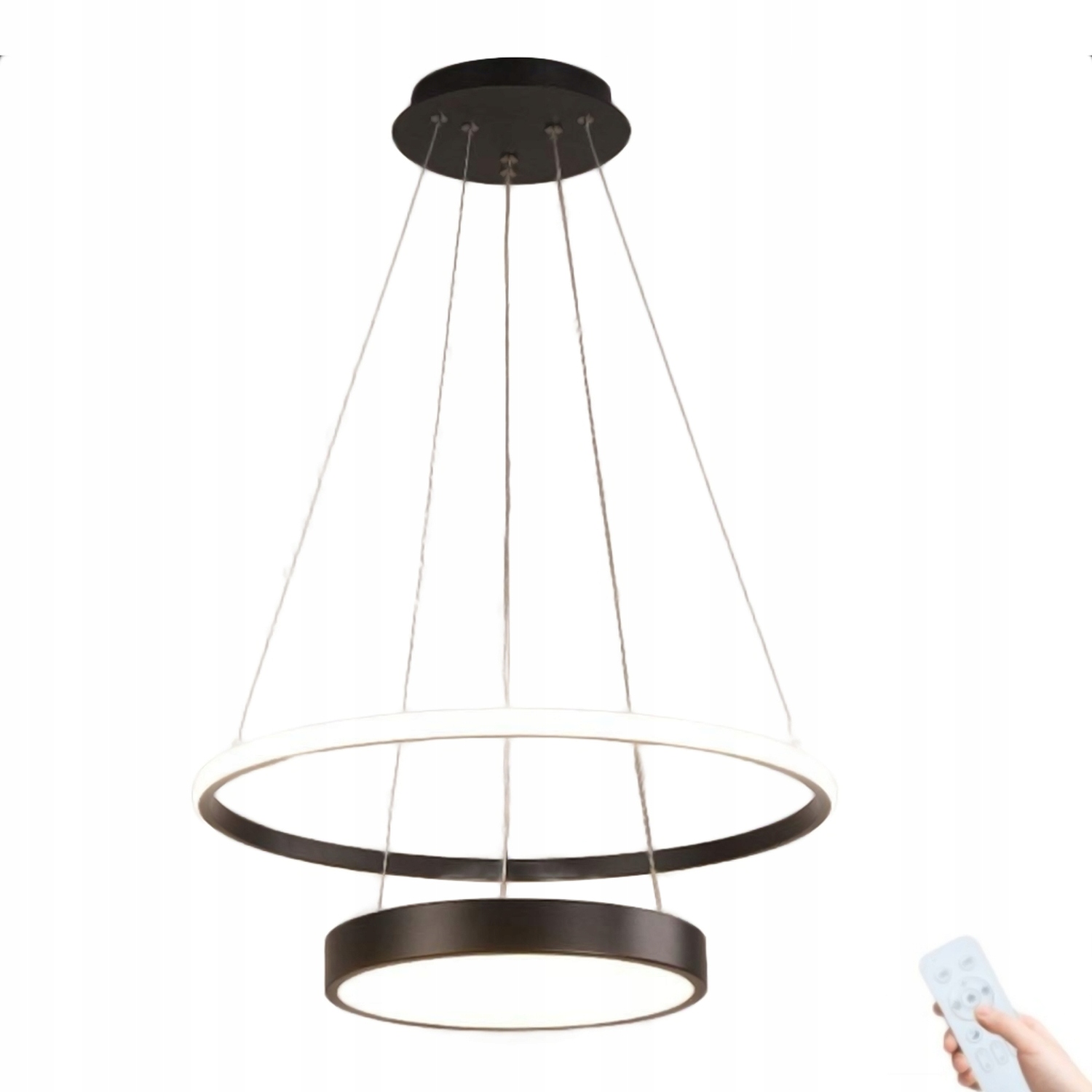 Lampa Wisząca Led Żyrandol 3 Zmienna Barwa Z Pilotem Czarna Stylowa