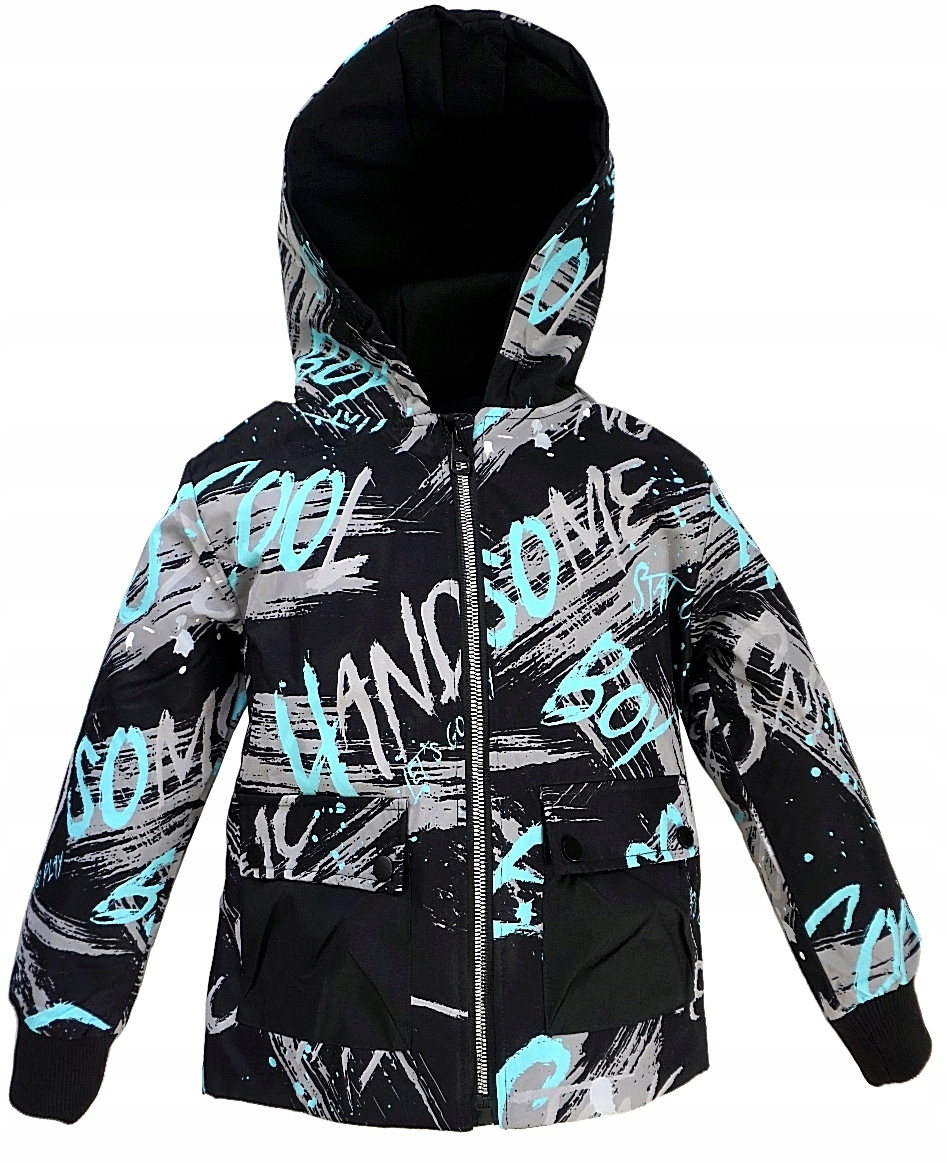 COOL CHŁOPIĘCA Wiosenna Przejściowa Jesienna Kurtka NAPISY Kaptur 134/140 Rozmiar (new) 134 (129 - 134 cm)