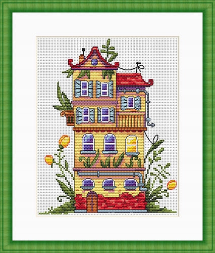 Sada pro křížkovou výšivku „Jarní dům“ 19x14 cm