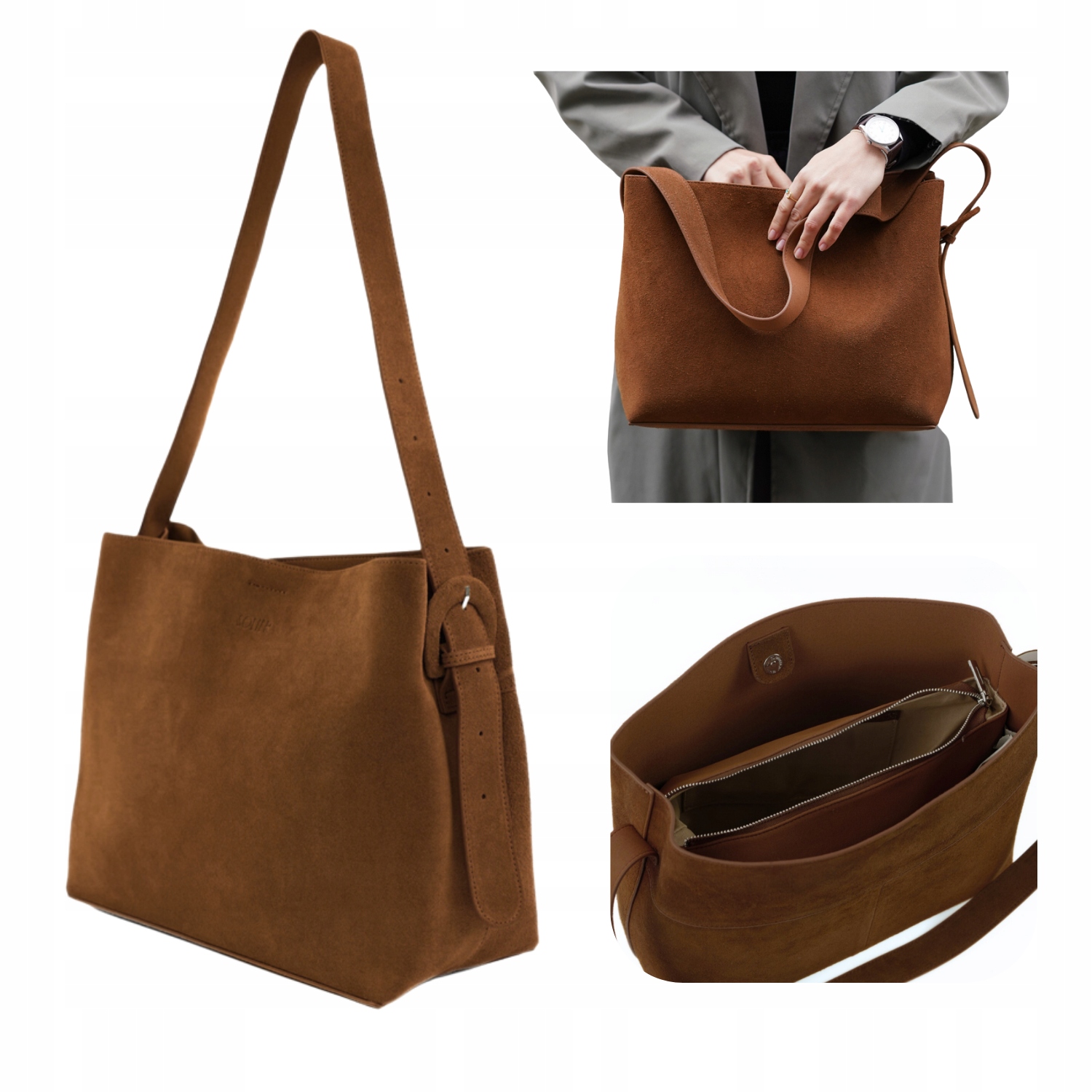 Dámská kožená semišová taška Solier kabelka přes rameno shopper dárek