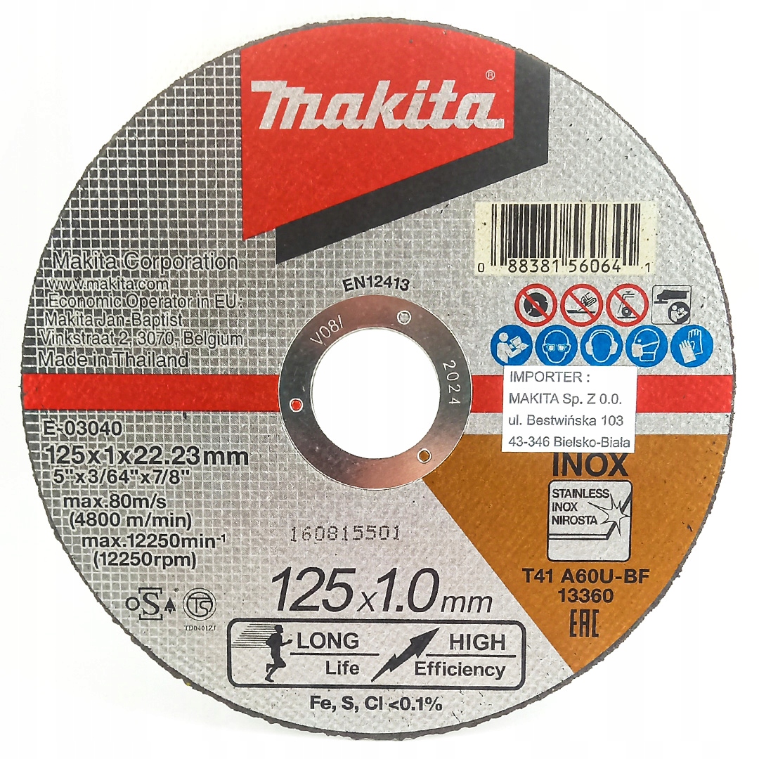

Tarcza do cięcia 125x1mm metalu stali Inox Makita