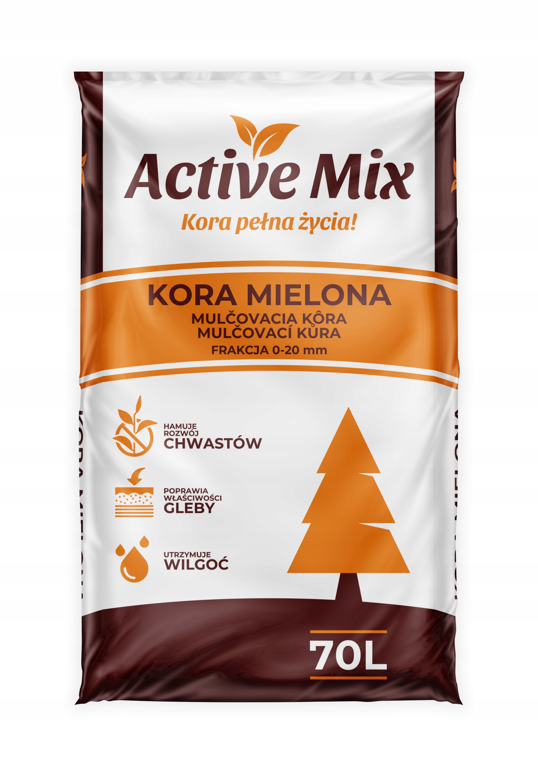 KORA MIELONA SOSNOWA kompostowana DROBNA 0-20mm70L Pojemność 70 l