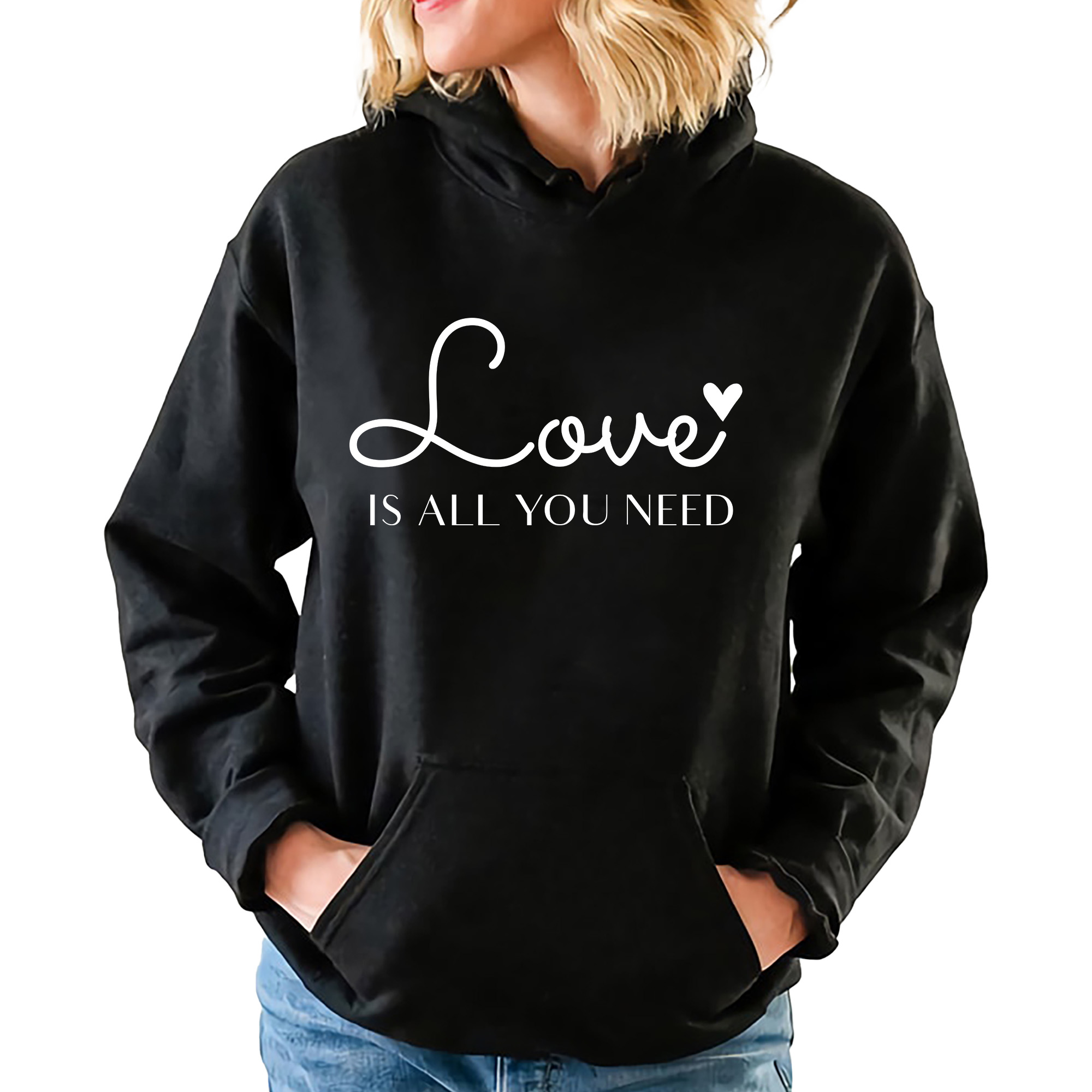 Mikina Černá S Kapucí Love Is All You Need jako Dárek Vzory Vel M