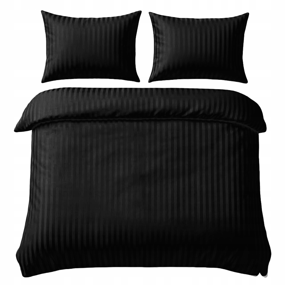 Pościel Adamaszek 220x200 cm 2x 70x80 cm Czarna Jakość Hotelowa Premium