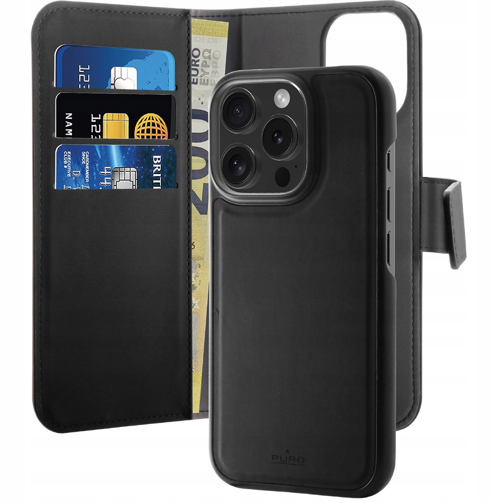 Etui do iPhone 16 Pro Max, Puro, odczepiany pokrowiec z klapką, portfel