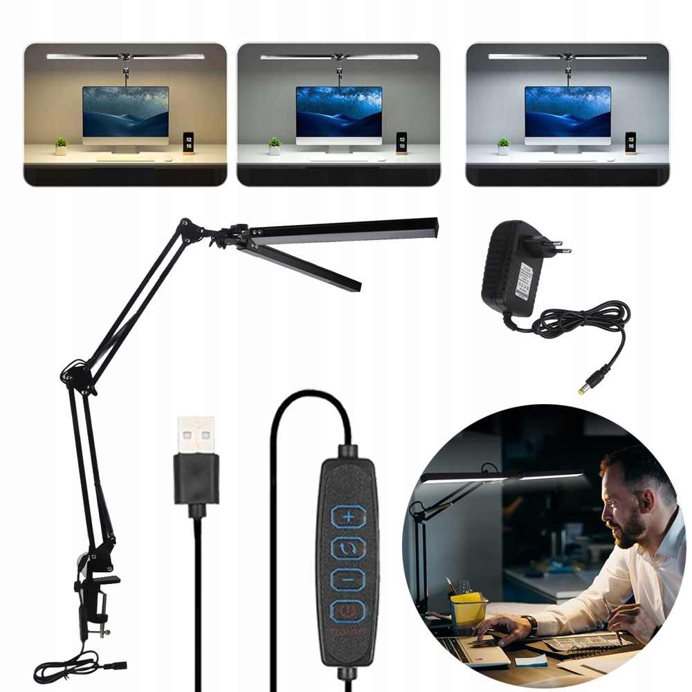 Led Stolní Lampa 24W S Nastavitelným Ramenem, Dvojitá, 10 Úrovní Jasu