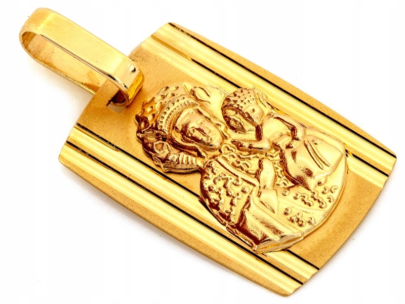 Zlatý medailonek 585 Obdélník vojenská známka s Pannou Marií Čenstochovskou 1.2 g