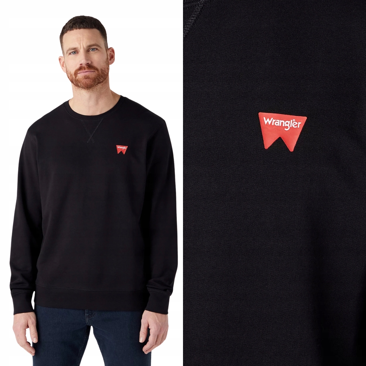 Wrangler Sign Off Crew Real Black černá bavlněná mikina Regular Fit M