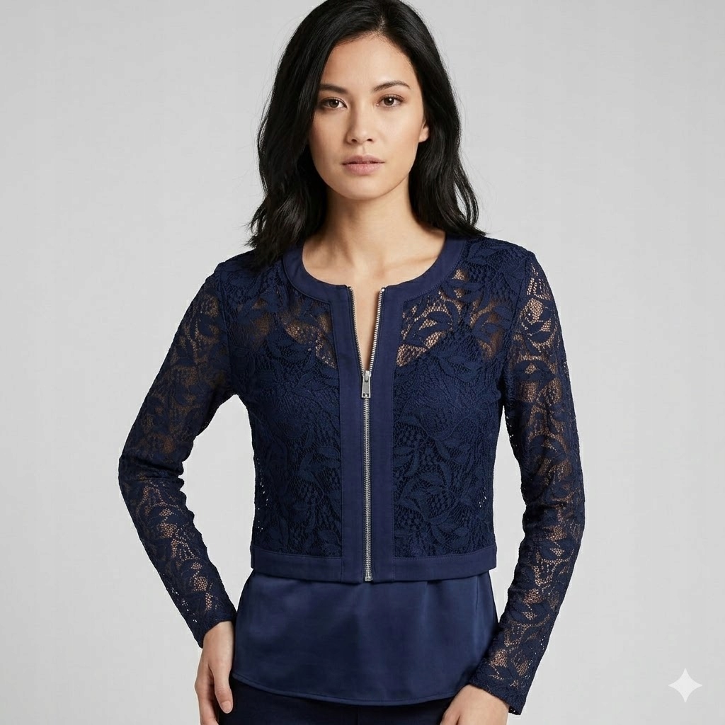 Guess Tmavě Modrá Ažurová Halenka S Dlouhým Rukávem A Výstřihem Xs G_a