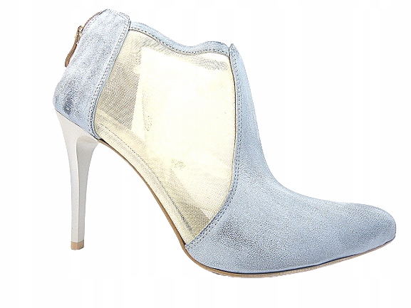 Modro-stříbrné kotníkové boty dámské kožené sandály na podpatku J.w 40 kožené