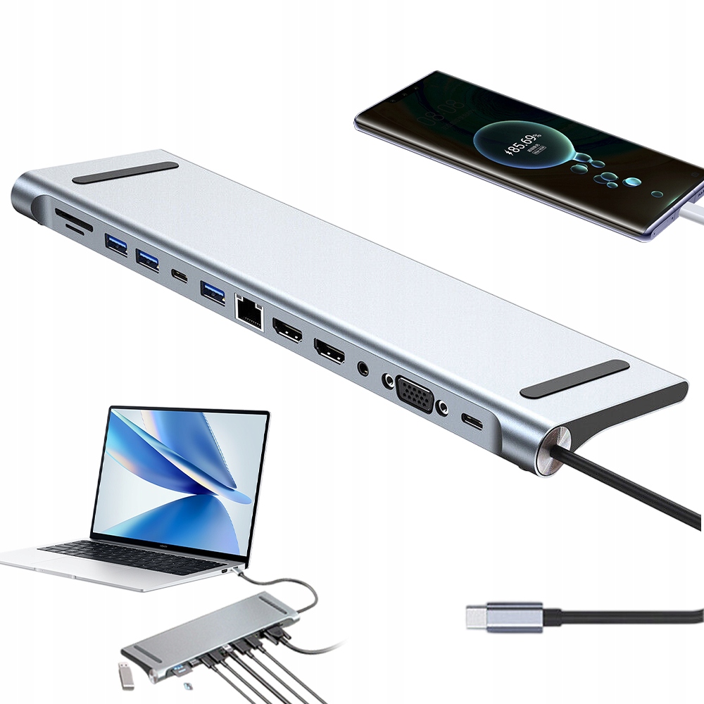 Dokovací Stanice Usb-c Hub 12V1 Hdmi 4K Usb 3.0 Vga Pd Sd/tf