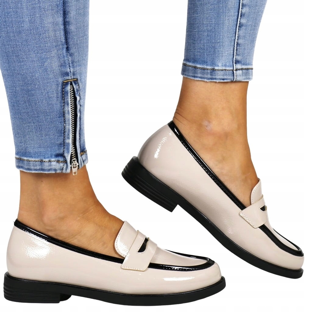 iDámské boty Mokasíny Nazouvací Ploché S Černým Otokem Potocki Béžové