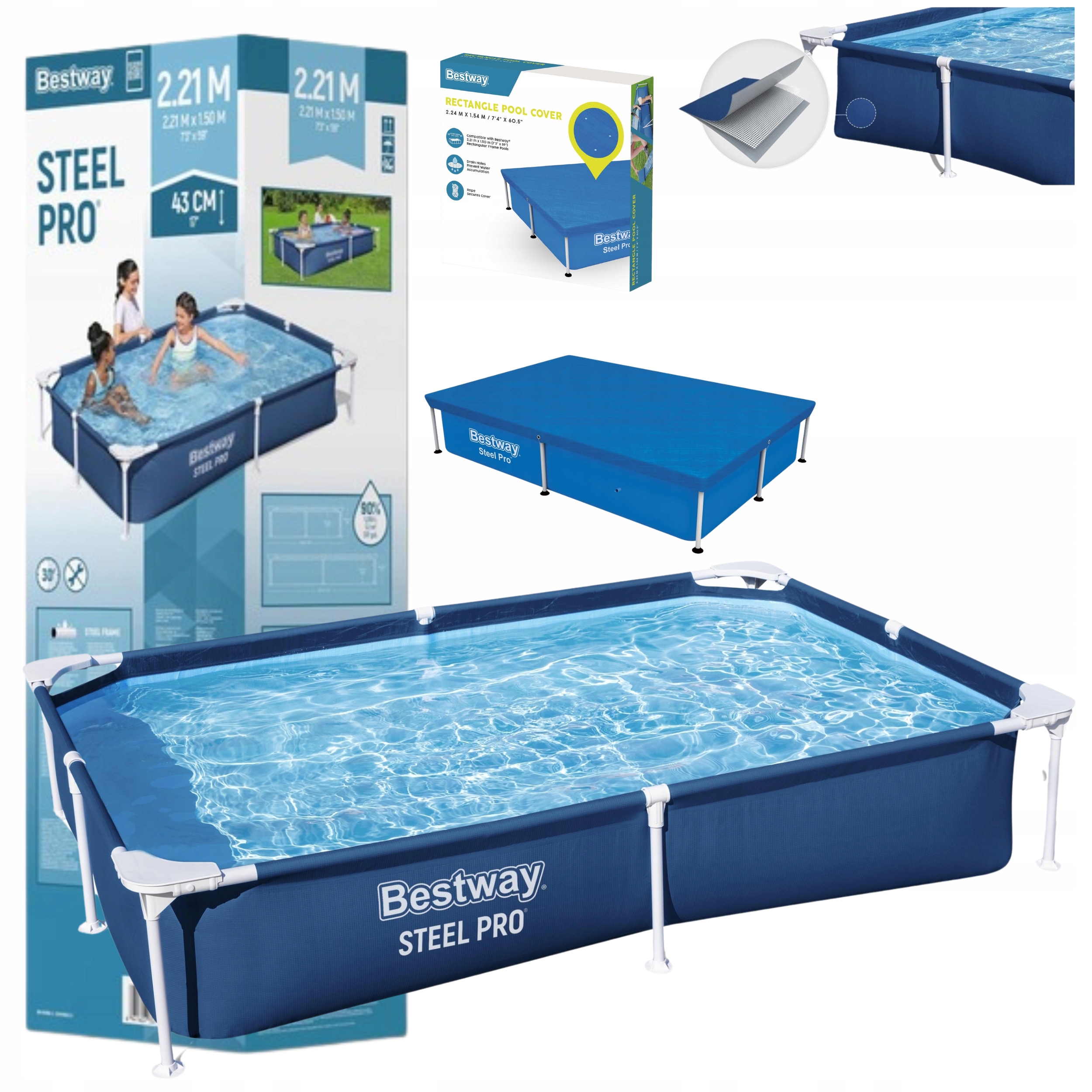 Zahradný Bazen Pre Deti 221x150x43 Bestway Steel Pro Sada 5v1