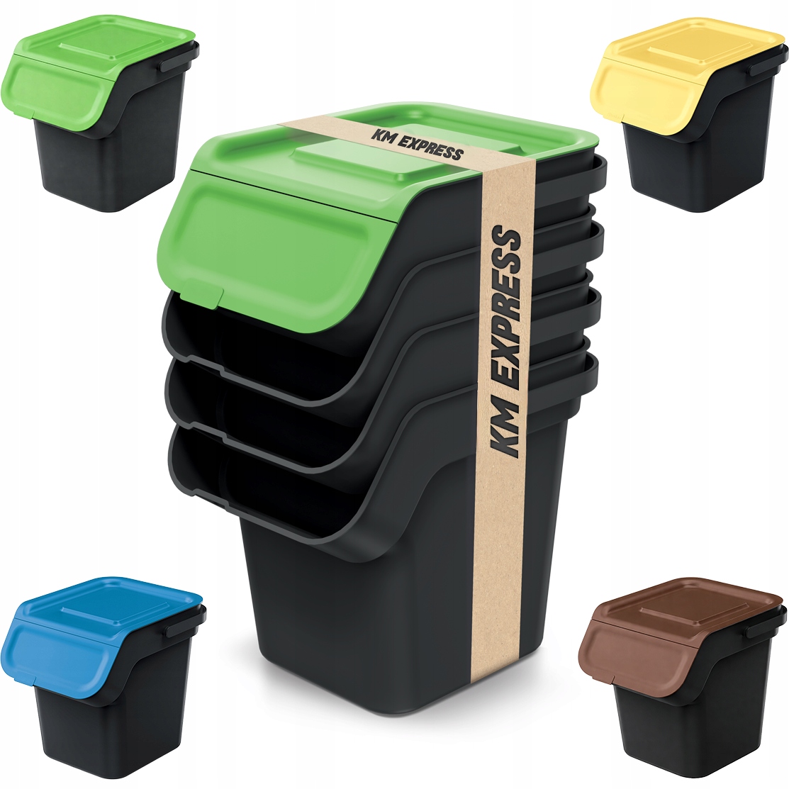 Kosze Do Segregacji Śmieci Z Filtrem 4 x 20L Zestaw 4 Komory