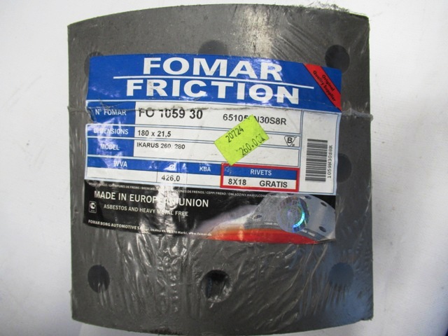 ТОРМОЗНАЯ КОЛОДКА IKARUS ЗАДНЯЯ; 180/21. 5 ВТ; FI 426