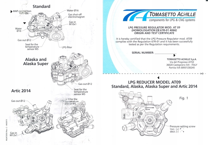 Reduktor Parownik TOMASETTO AT09 NORDIC 170 KM Part number RGAT3890