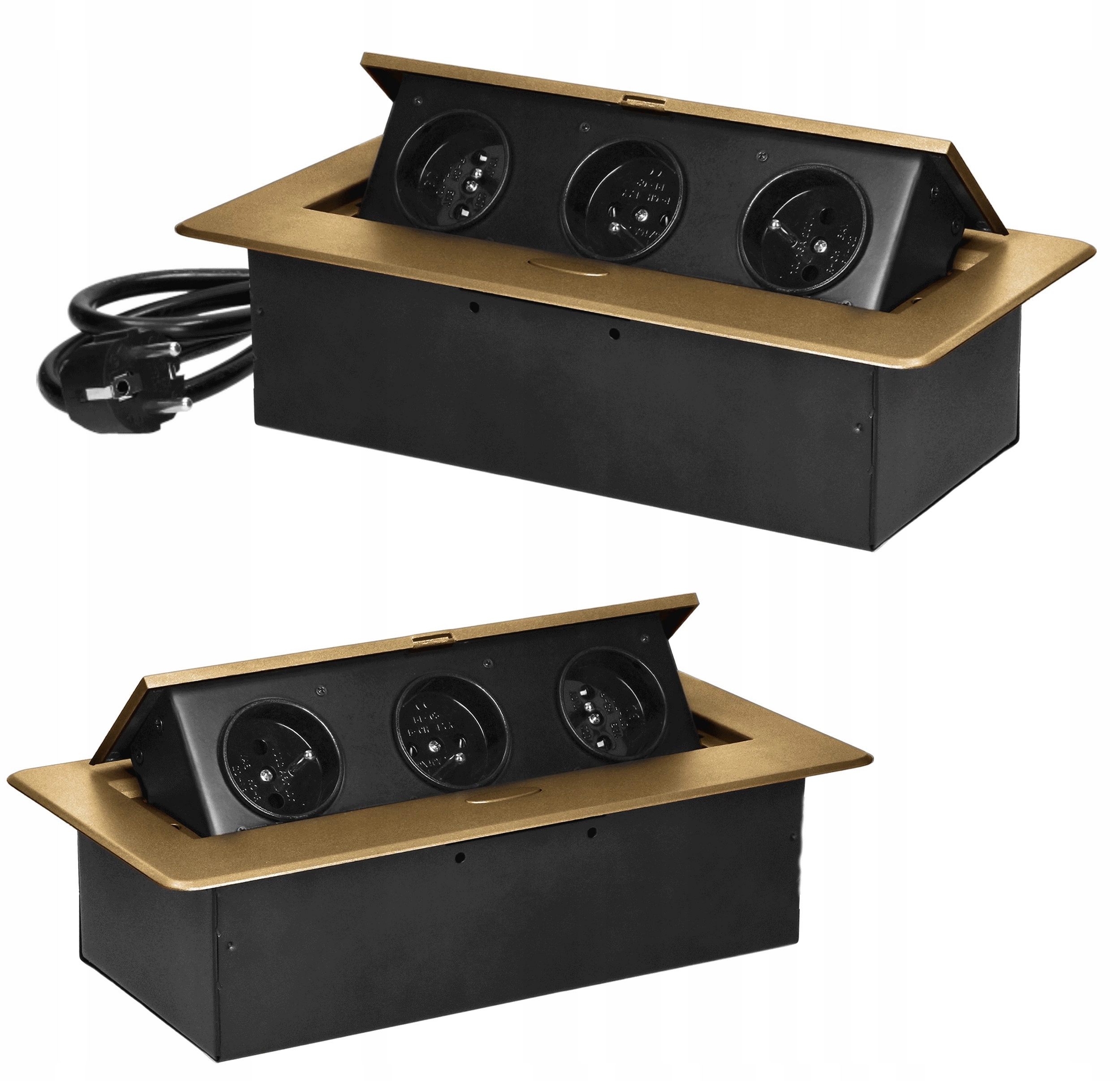 Orno zatahovací stolní zásuvka 3x kabel 1,5 m, zlatá