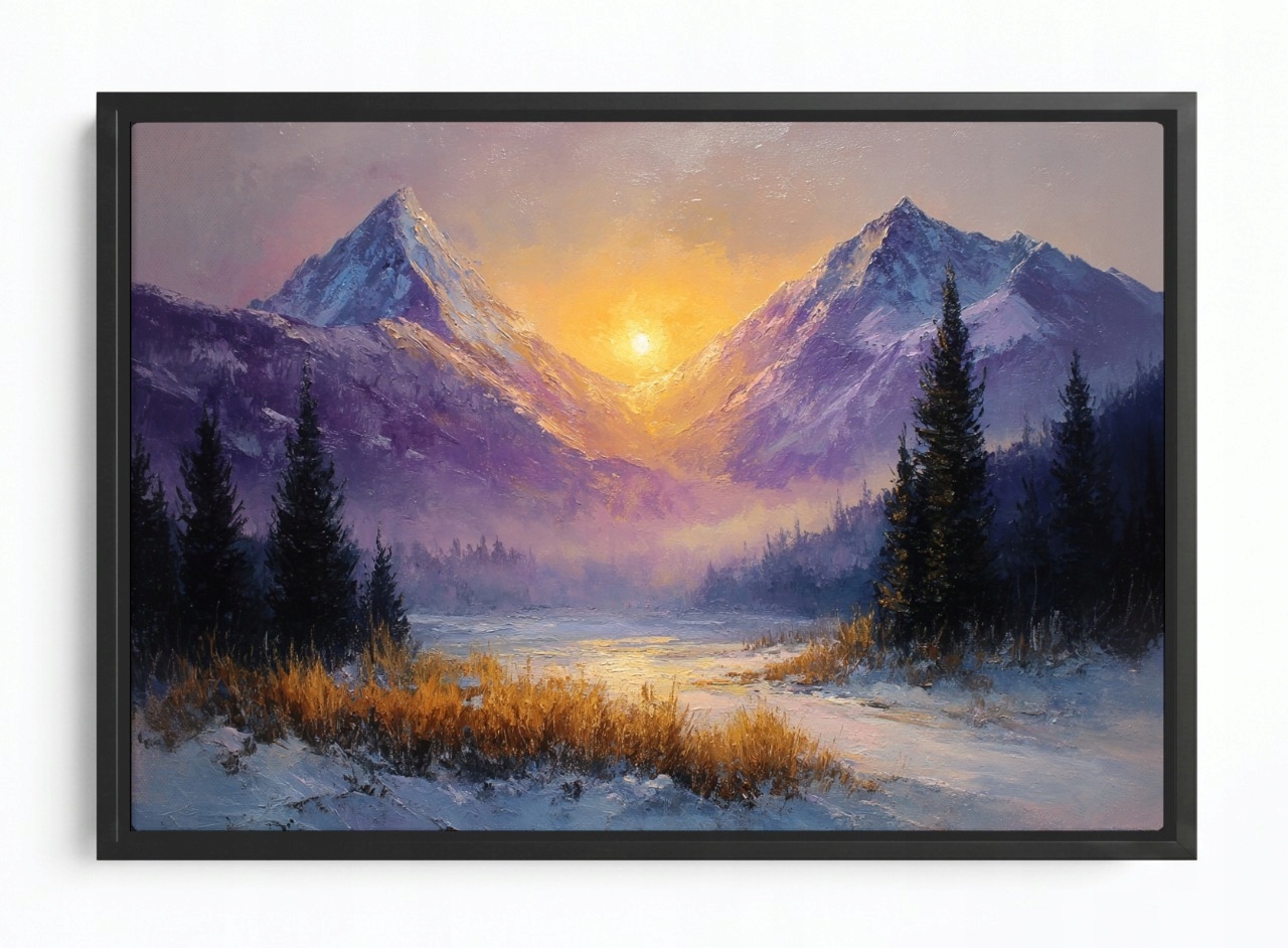 Obraz Rám Americký Box Hory Vrcholy Údolí Zima Sníh Mráz Slunce 60x40