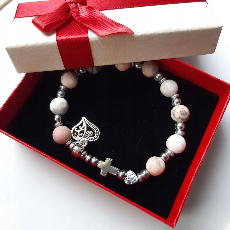 

Bransoletka różaniec na rękę dziesiątka z rodonitu