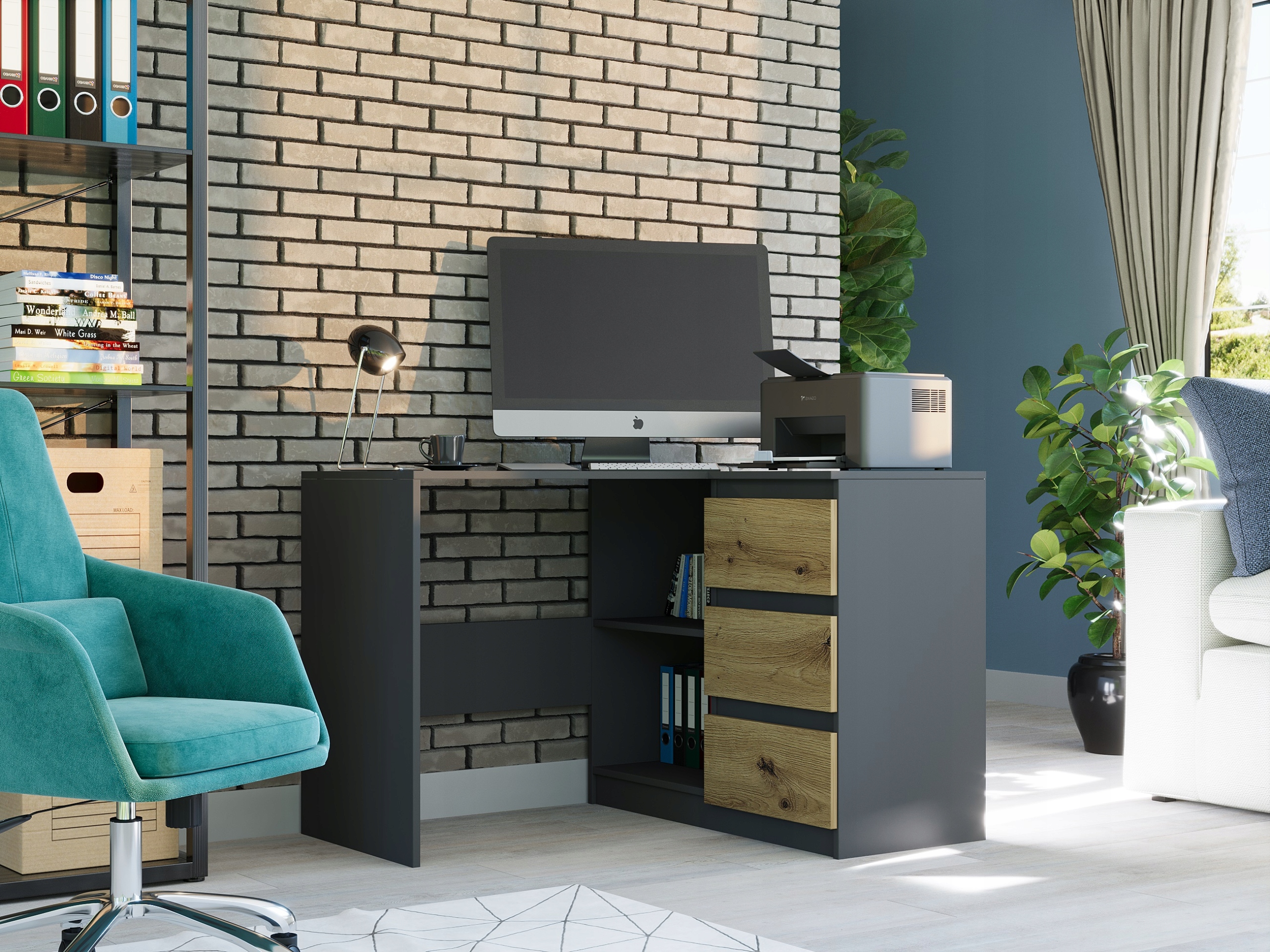 MEBLE BIURKO NAROŻNE KOMPUTER PRAWE antracyt mix artisan N-4P