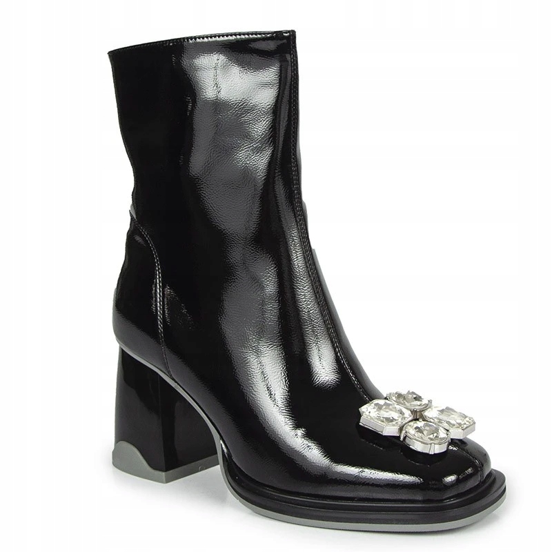 S.barski MR880-019 Černé Kotníkové Boty Z Lakované Kůže S Ozdobou 39