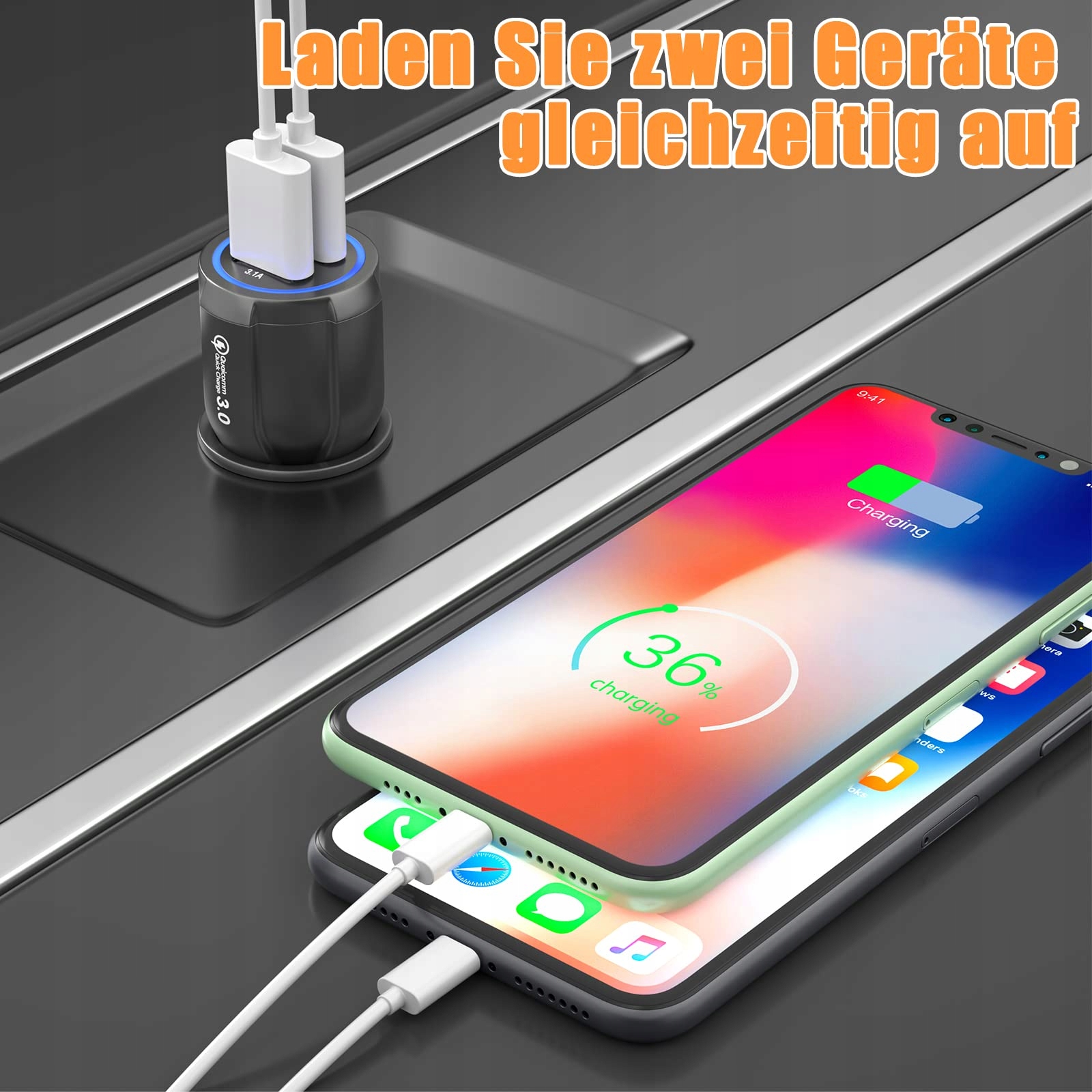 Hoppac Ładowarka Samochodowa Szybkie Ładowanie 2w1 — miniatura 5