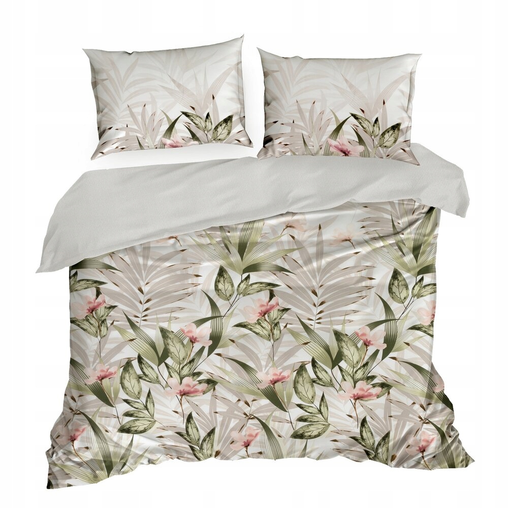 Posteľná Bielizeň Spring 200x220 Eurofirany biela béžová zelená ružové listy