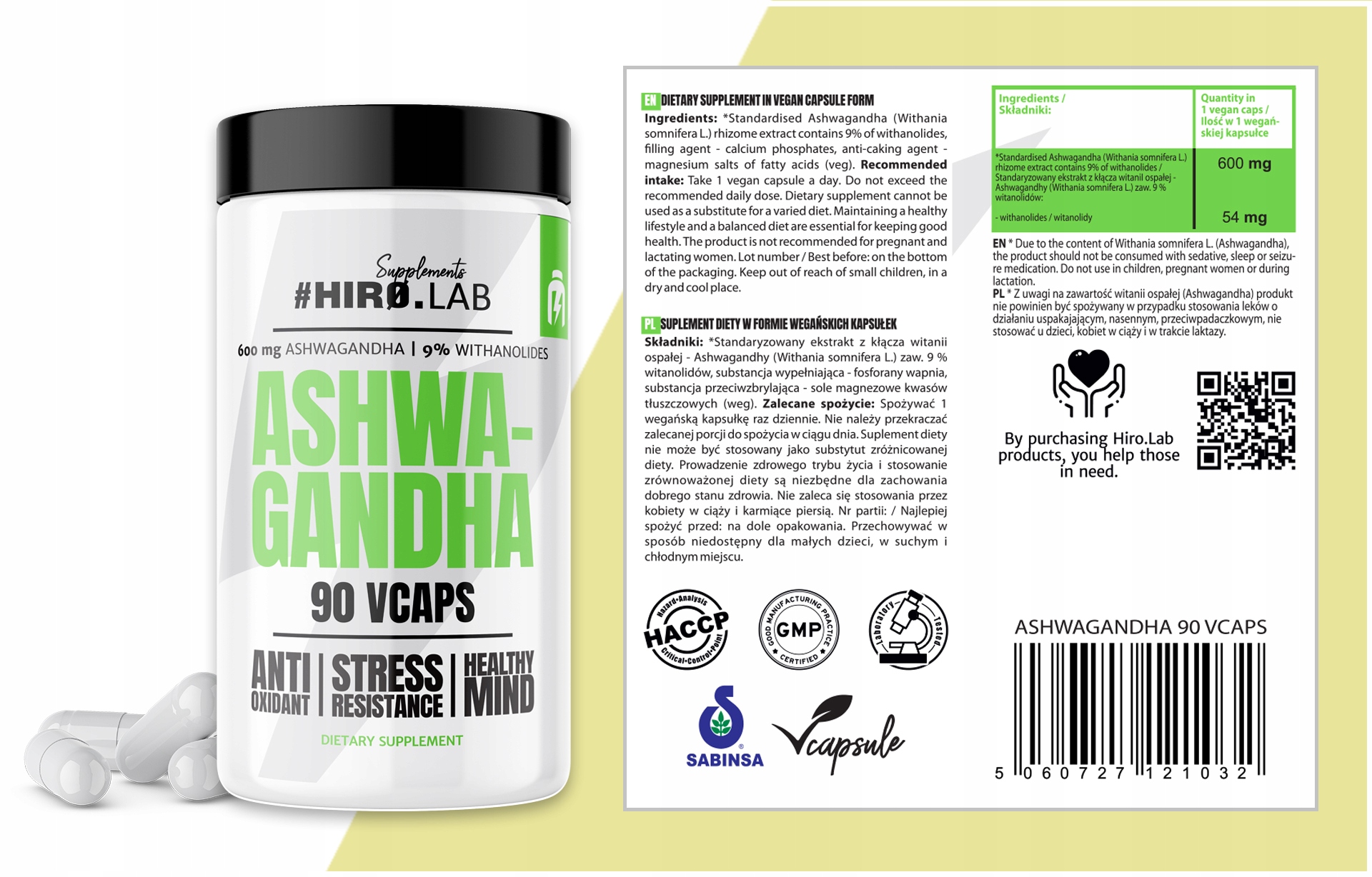 ASHWAGANDHA 54MG W PORCJI EKSTRAKT 9% KONCENTRACJA Podstawowy składnik ashwagandha
