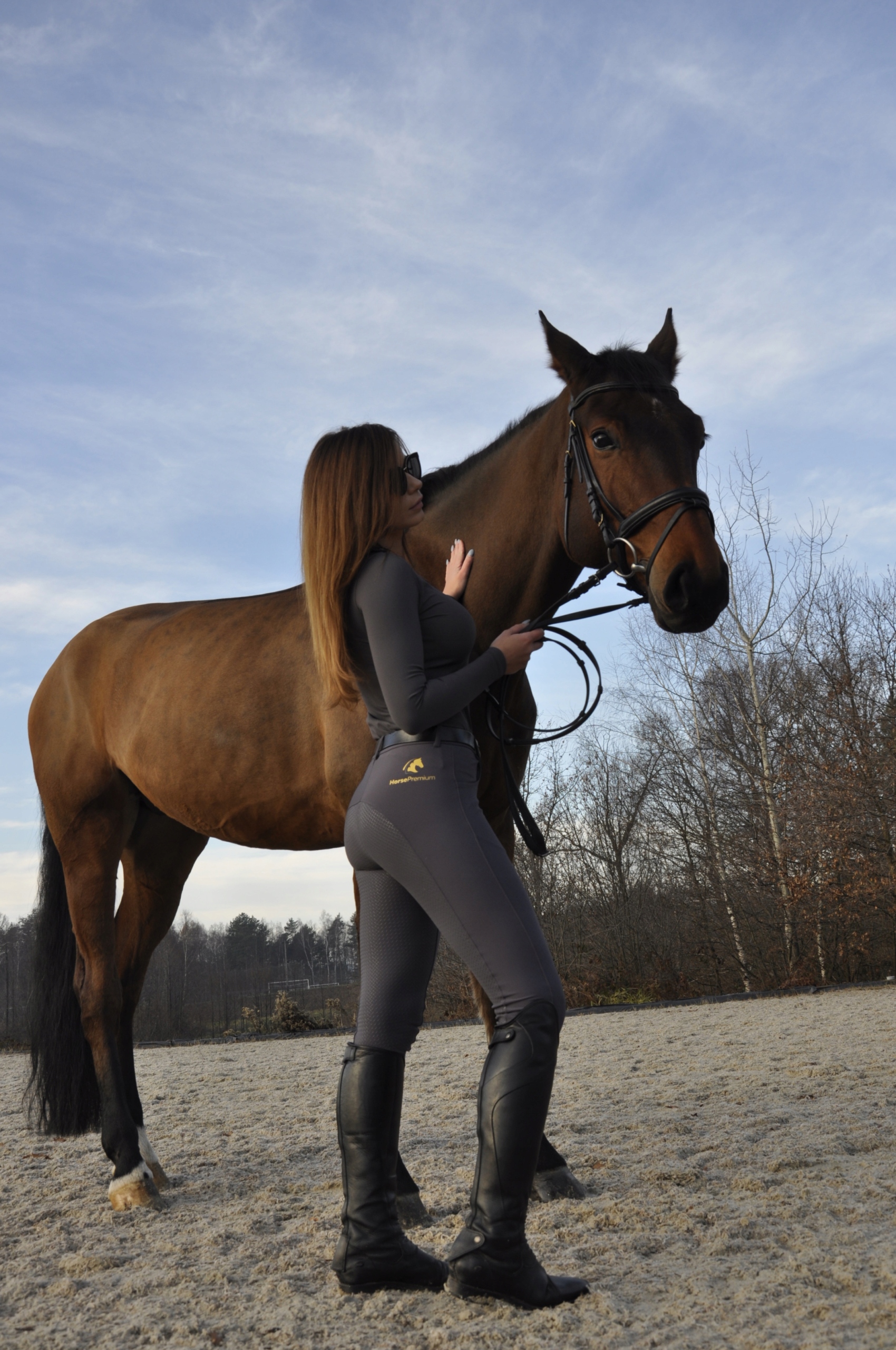 ZESTAW KOSZULKA z długim rękawem +BRYCZESY L Marka Horse Premium