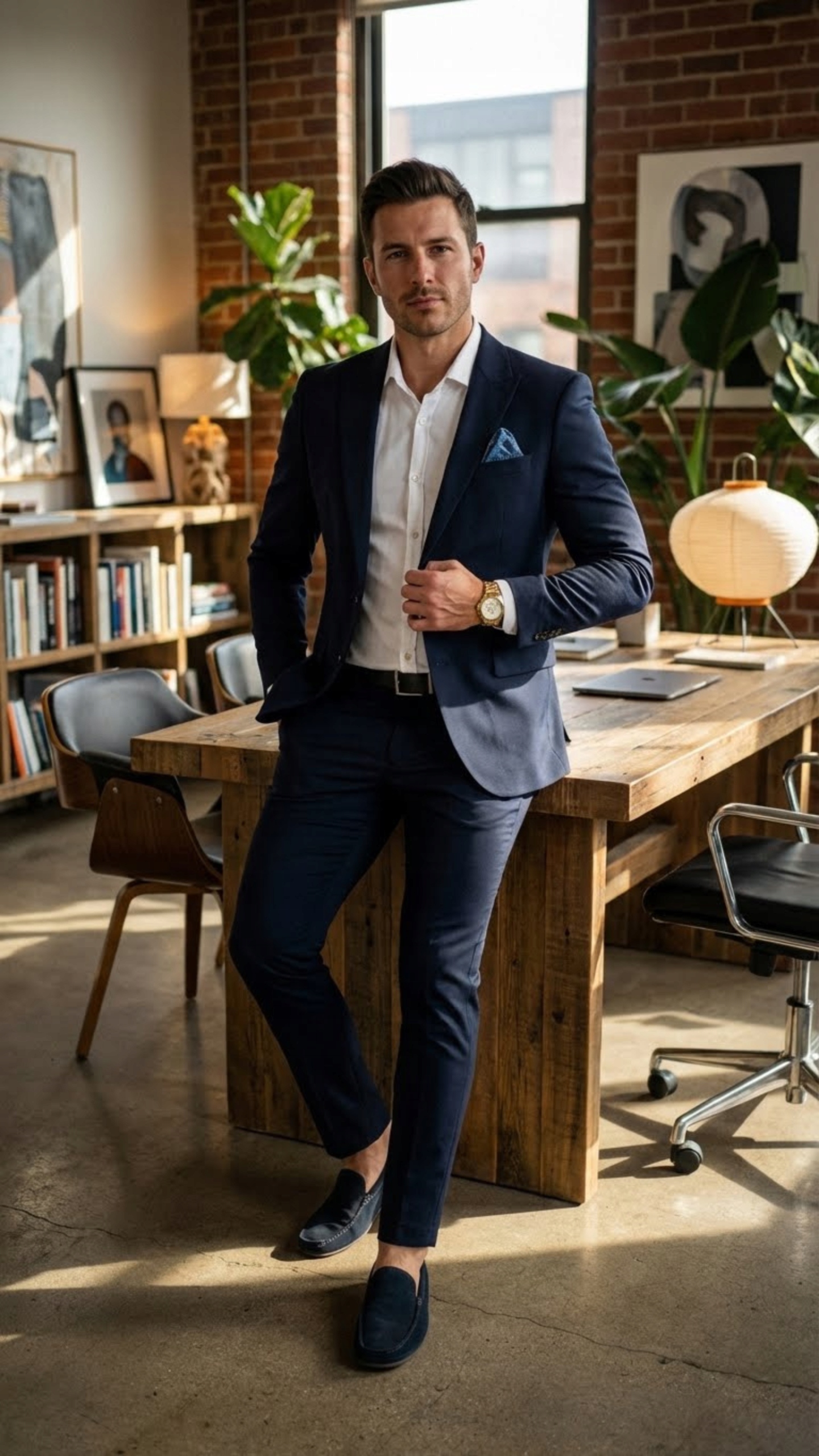 Pánský dvoudílný komplet hladký tmavý námořnická modrá DJG24 56