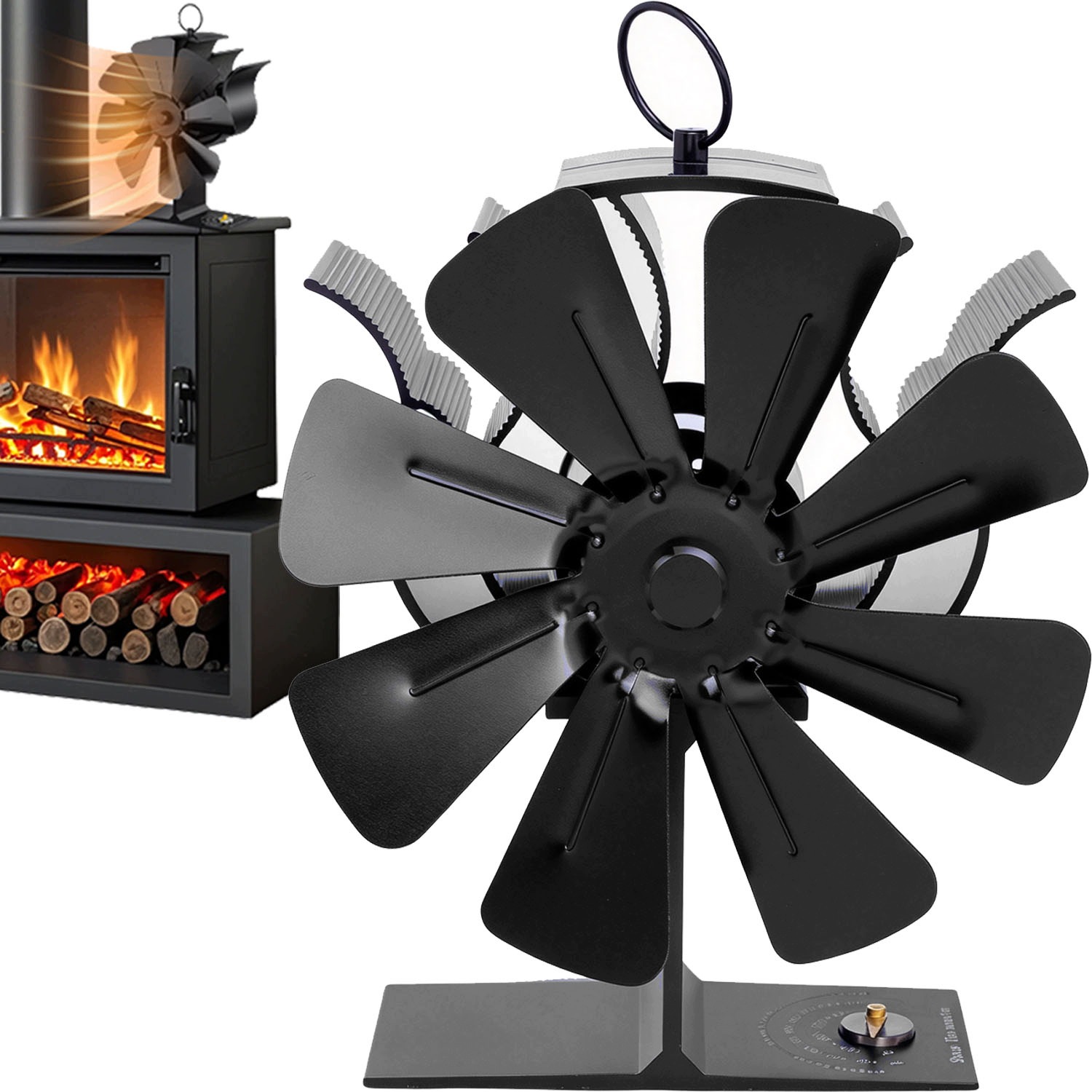Krbový Ventilátor S 8 Lopatkami A Teploměrem, Tichý, Napájený Teplem