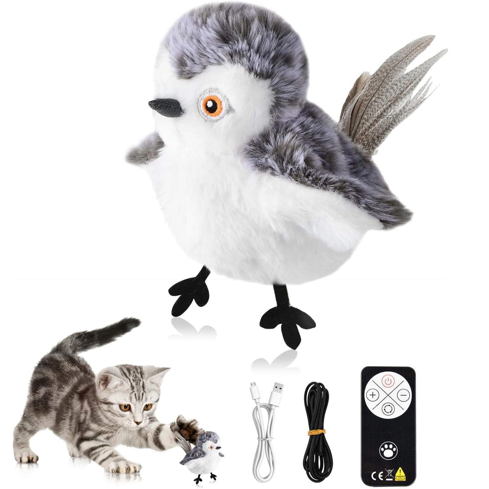 Levně Hračka pro kočky simulační pták s dálkovým ovládáním a zvukem Nový