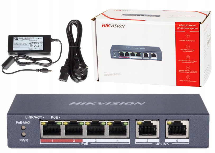 

Switch PoE 4+2 Hikvision 4xPoE 10/100Mbps do kamer