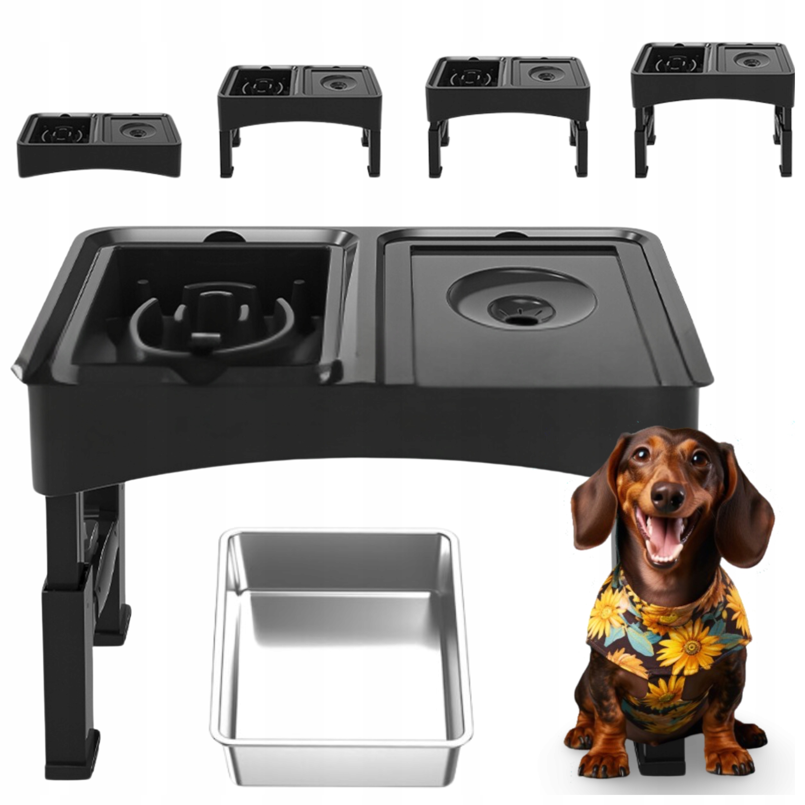 Levně Miska pro Psa na Stojanu 3v1 s Nastavitelnou Výškou a Zpomalovačem Jídla