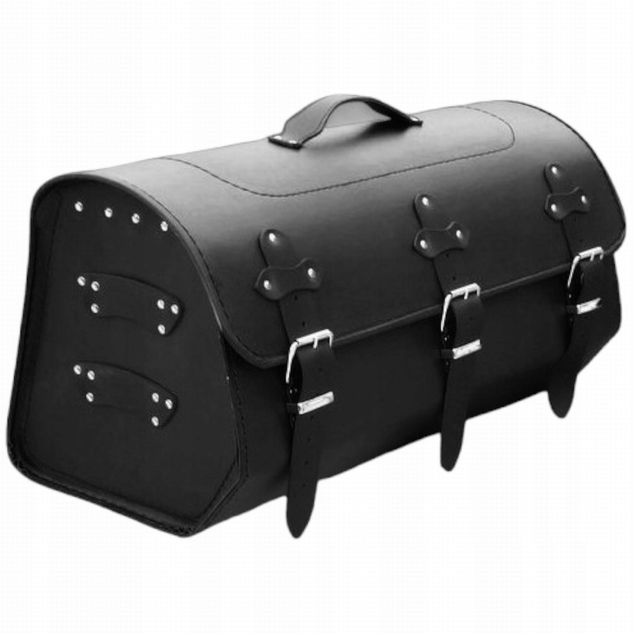 Motocyklový kožený kufr černý 32 litrů, 2 helmy s třásněmi