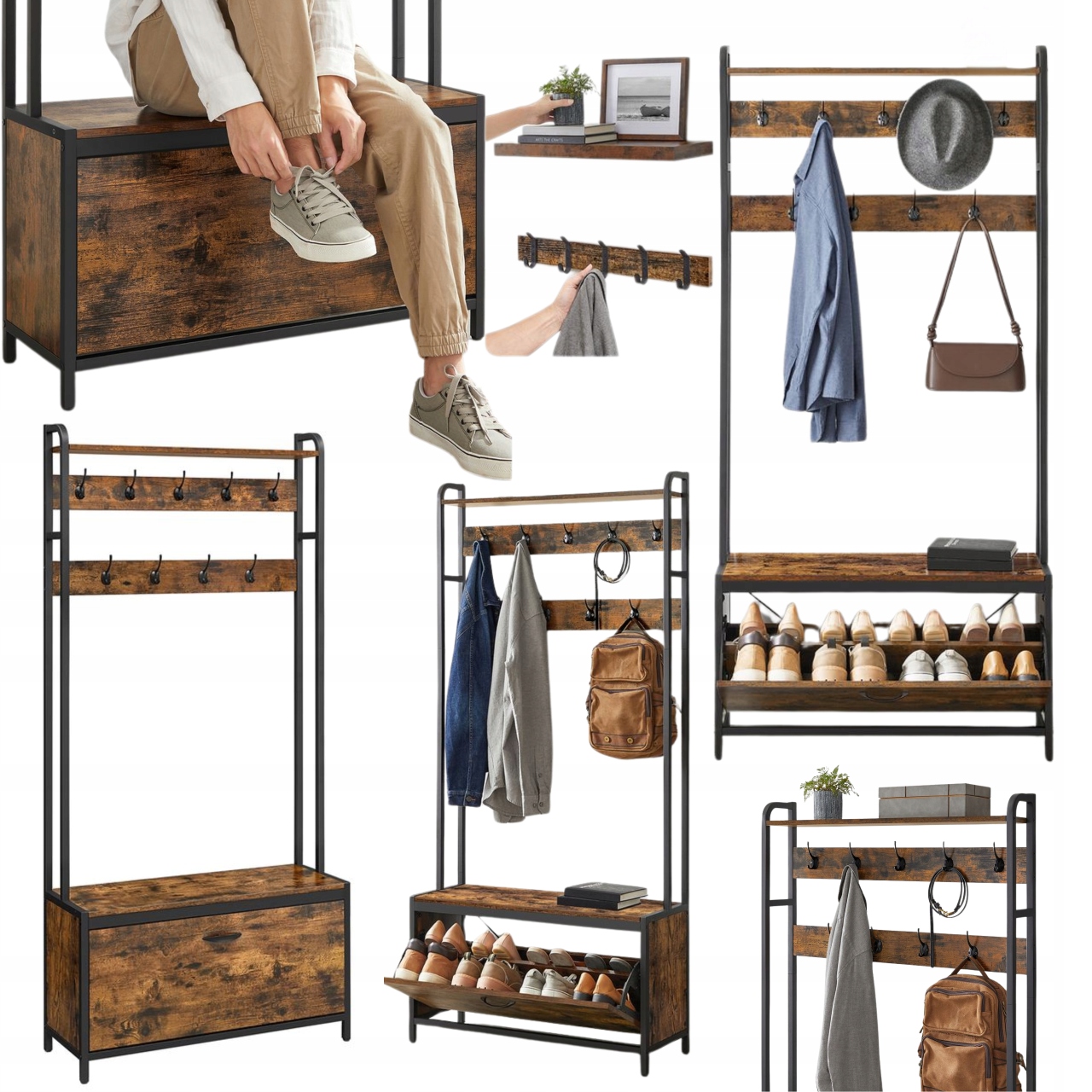 Vešiak na oblečenie kabáty Podlahový voľne stojaci Skrinka na topánky Háčiky