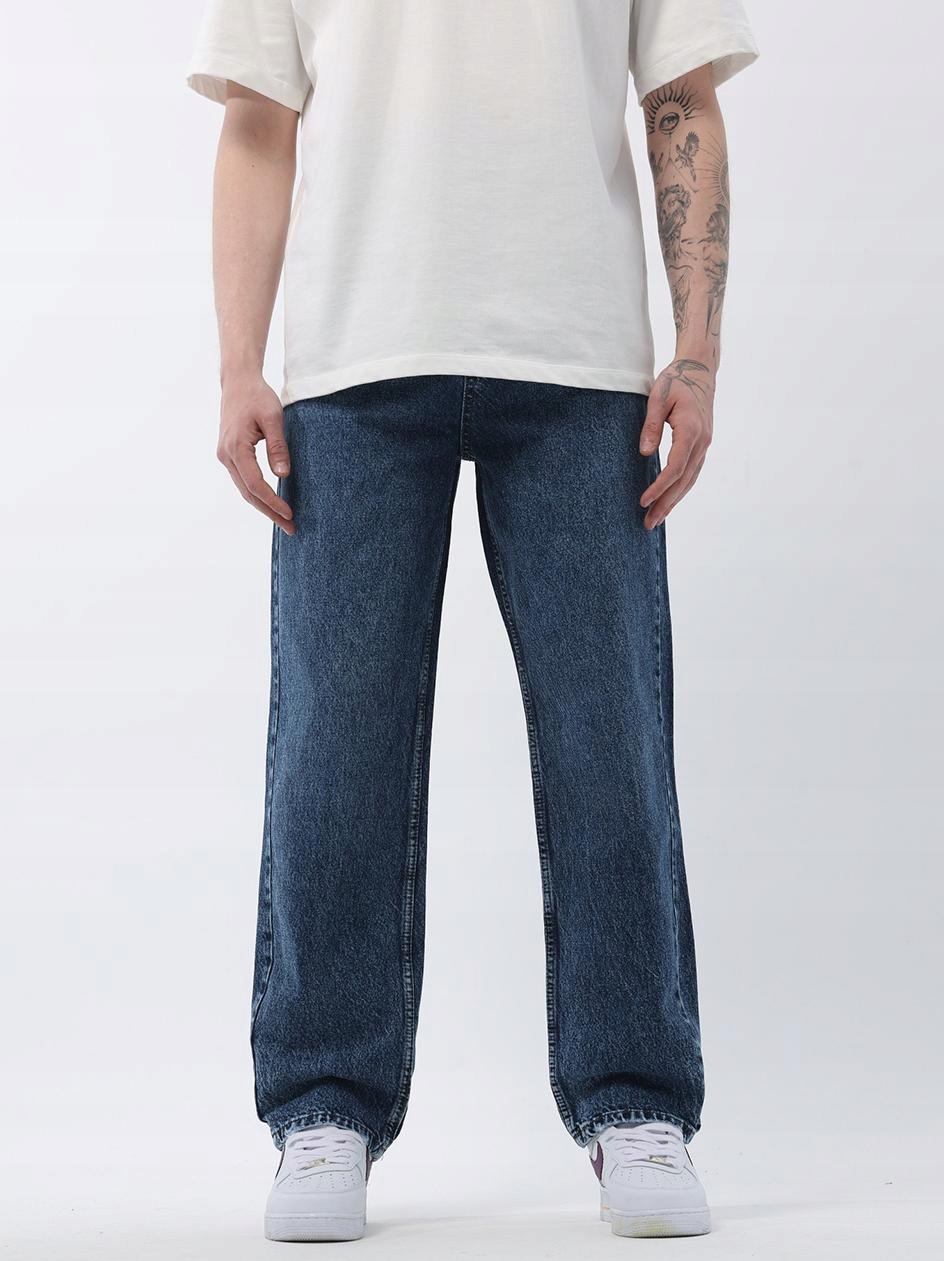 Široké džínové kalhoty Baggy Mramorové modré Pánské i8 Denim 33