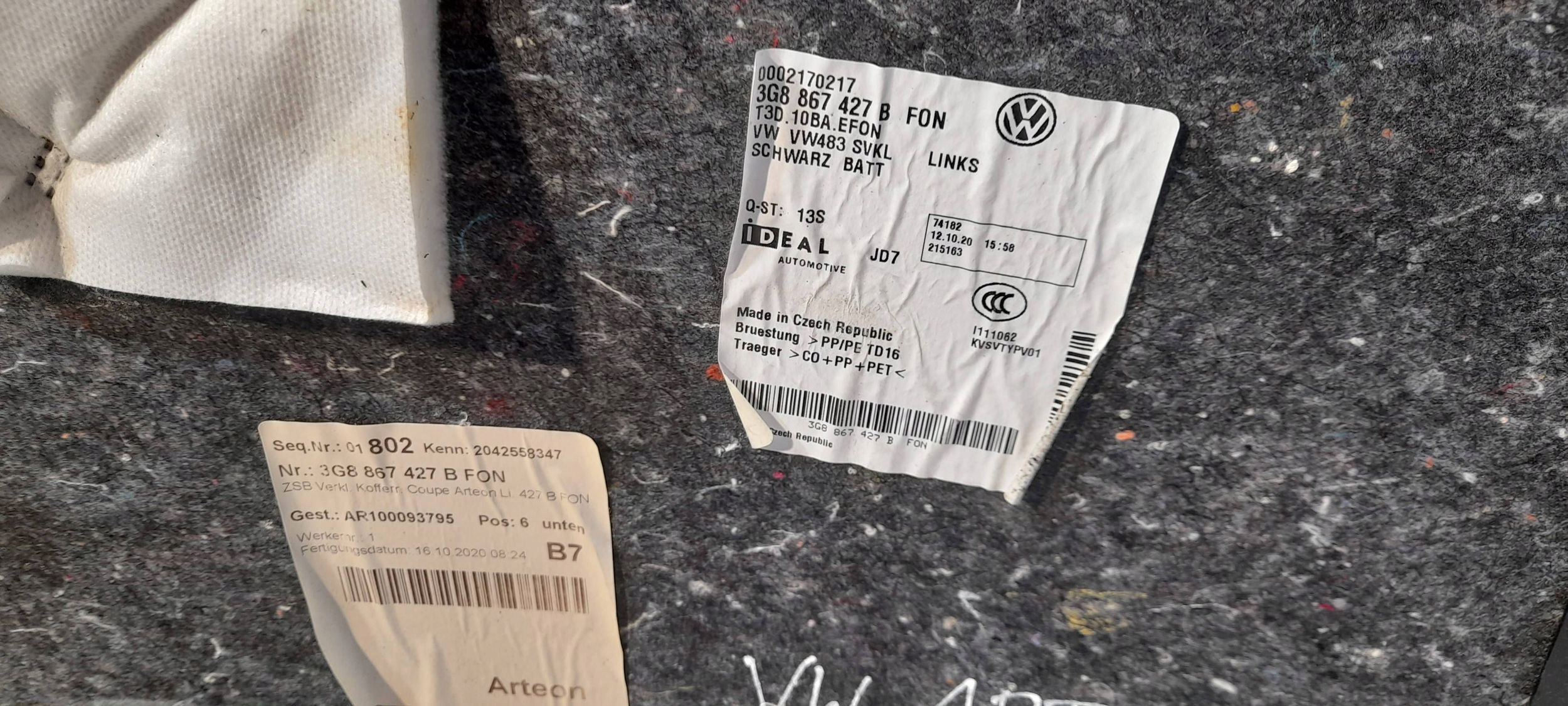 Volkswagen Arteon side / upholstery / boot left 3G8867427B (AR32)