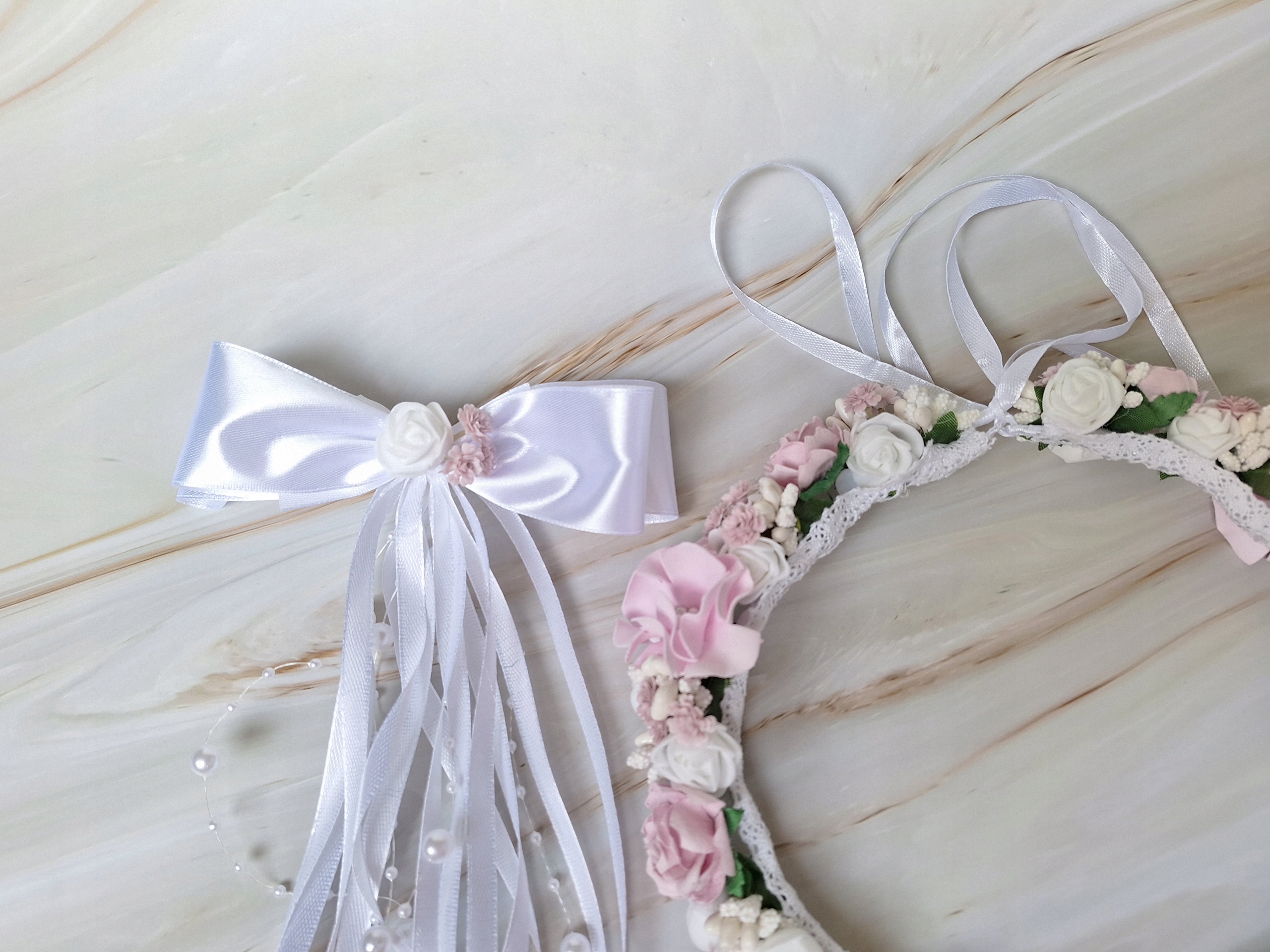 Wianek komunijny do komuni biało różowy z fioletem gipsówka Angel Lilla Marka inna