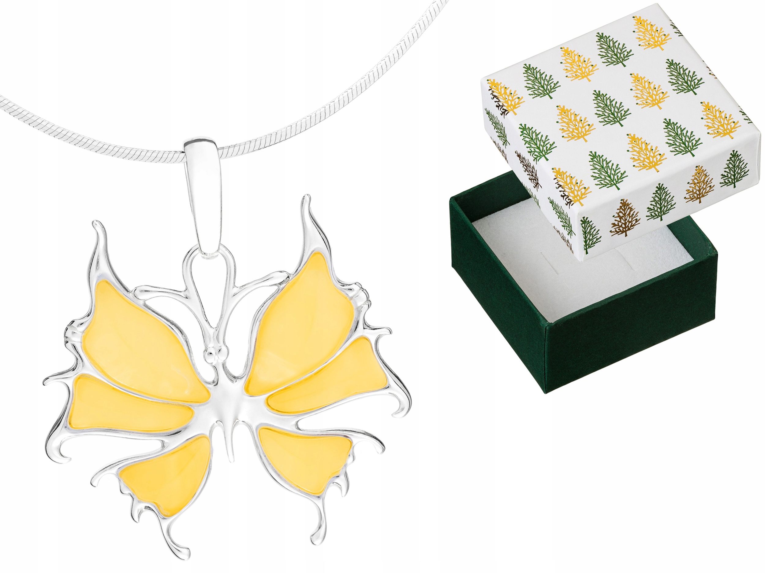 Stříbrný náhrdelník Motýl Přívěsek Jantarem Přívěsek Motýlek Řetízek 38