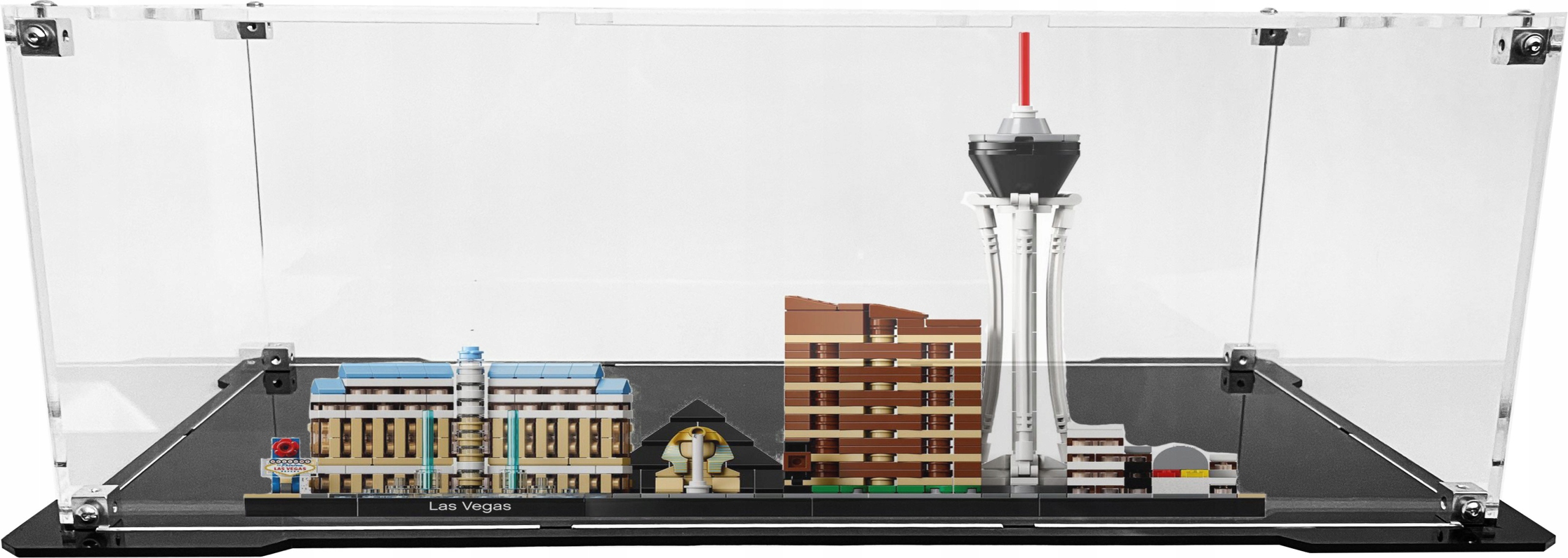 Vitrína s černou základnou pro stavebnici Lego 21047 Architecture – Las Vegas