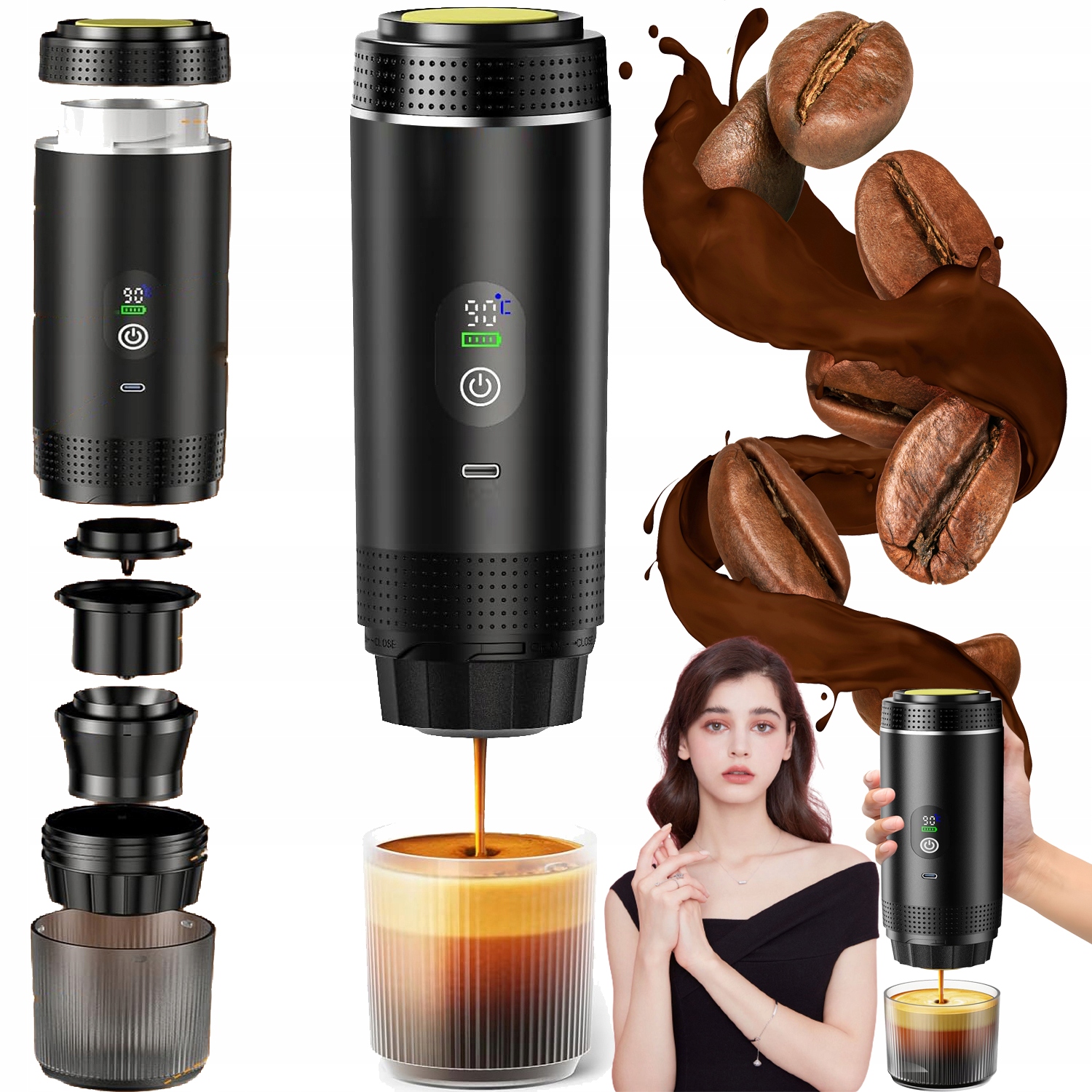 Přenosný Kávovar Bezdrátový Cestovní Kávovar 20 Barů 80 ML