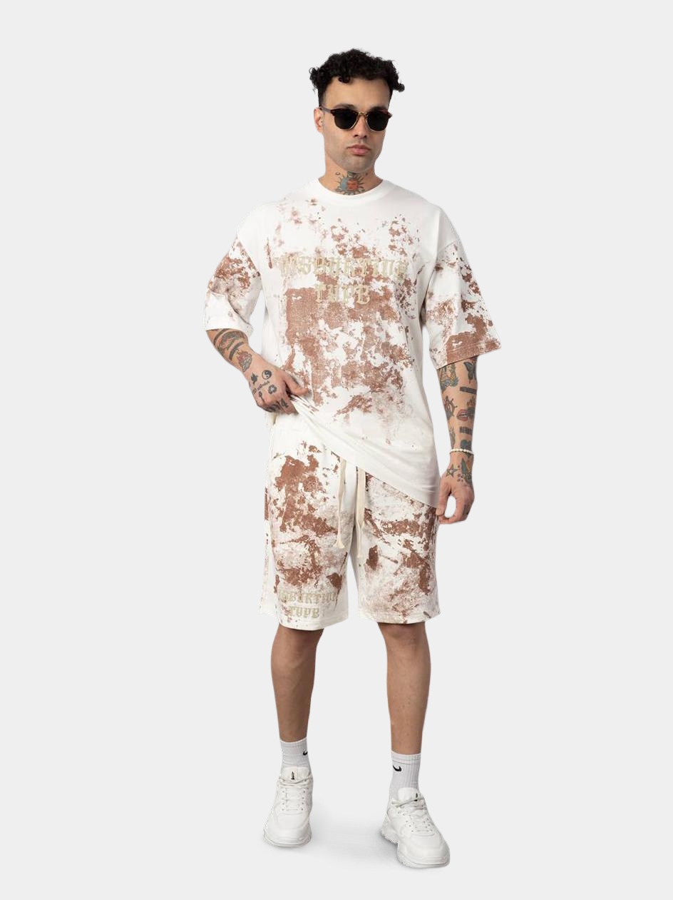 Sada krátkých Kraťasy a pánské tričko Krémová Teplákovka Komplet Disburtive S