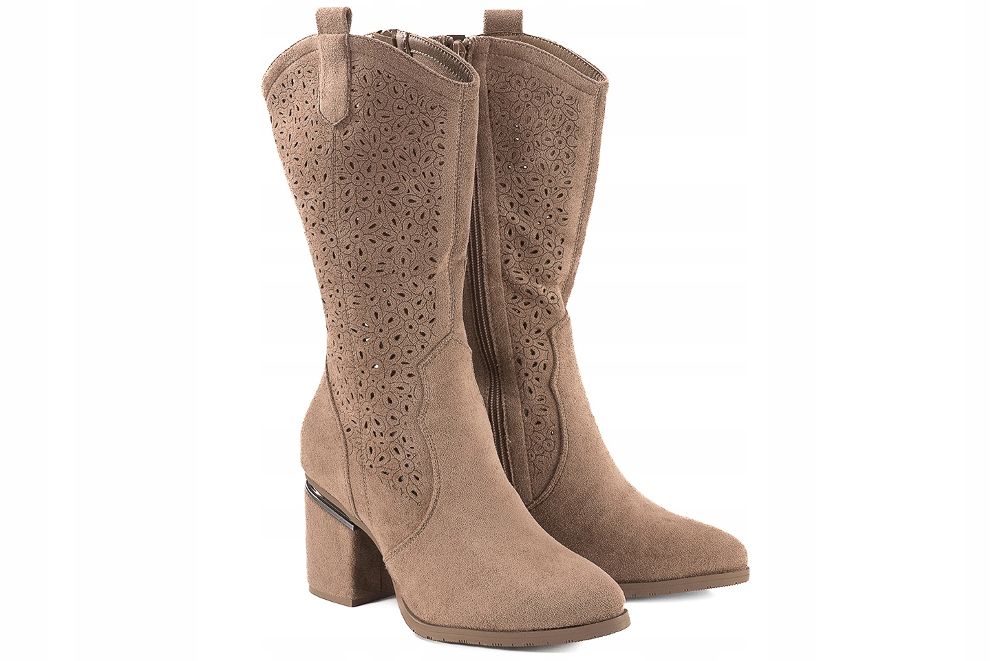 S.barski HY51-238 Dámské Vysoké Ažurové Kozačky Na Podpatku, Semišové, Eko 41