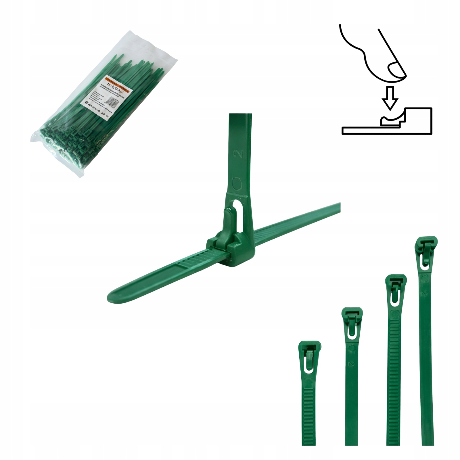 Opaski zaciskowe trytytki wielokrotnego użytku Uv 4,8 x 200mm, zielone