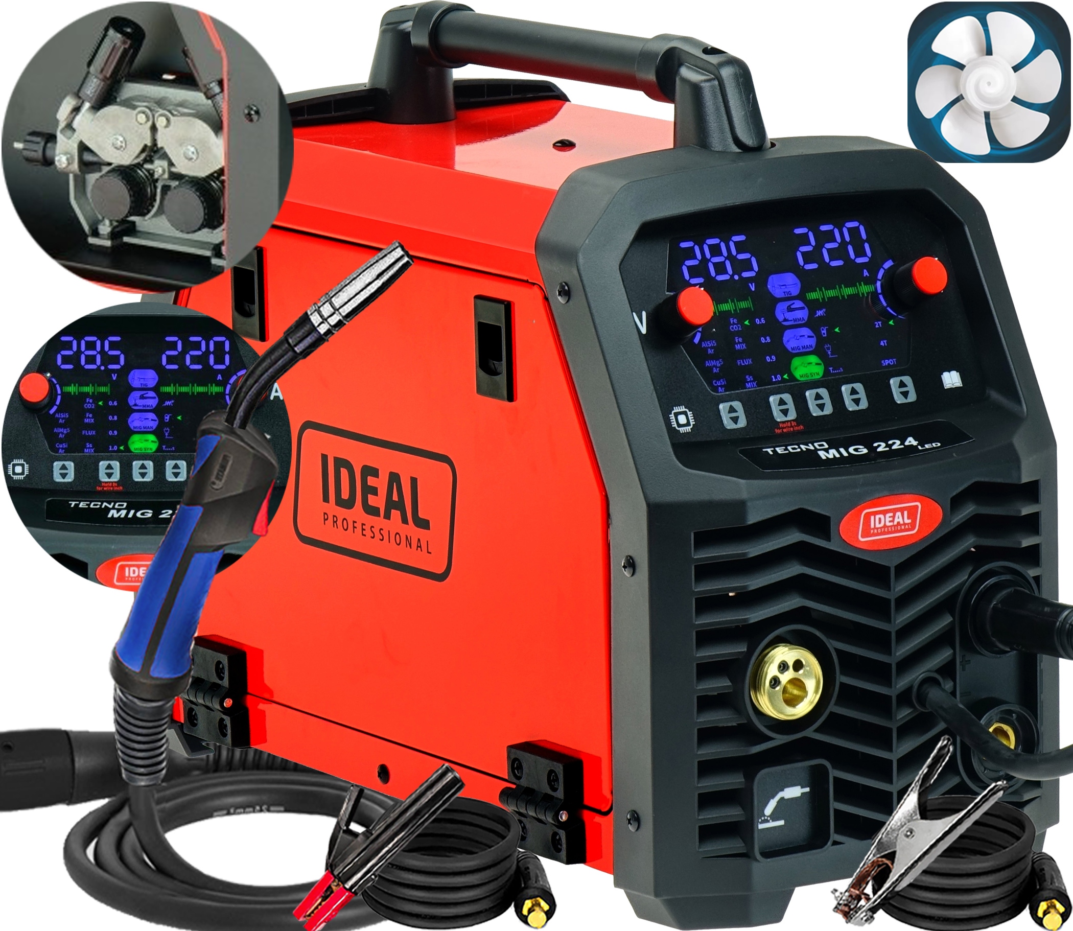 Spawarka Inwertorowa Migomat Ideal Tecno Mig 224 Synergic Led 4x4 230V 220A