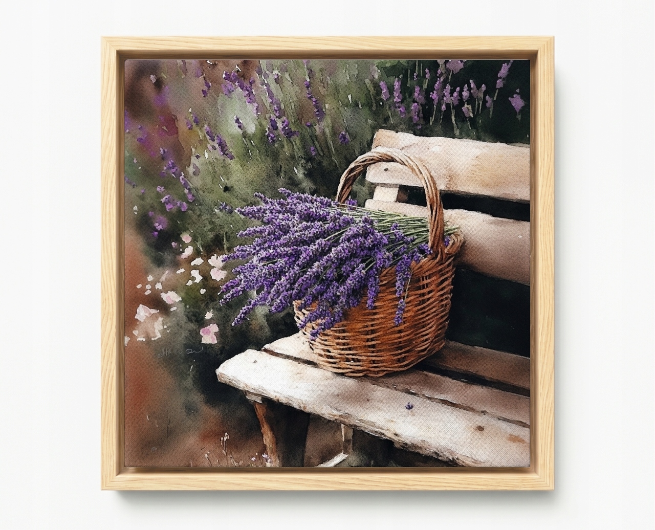 Obraz Rám Americký Box Zahrada Lavička Léto Koš Květiny Levandule Kytice 60x60