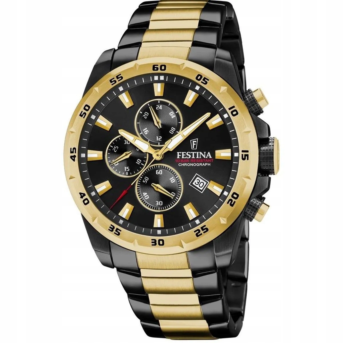 Zlato-černé pánské hodinky Festina se stopkami a černým ciferníkem F20563/1