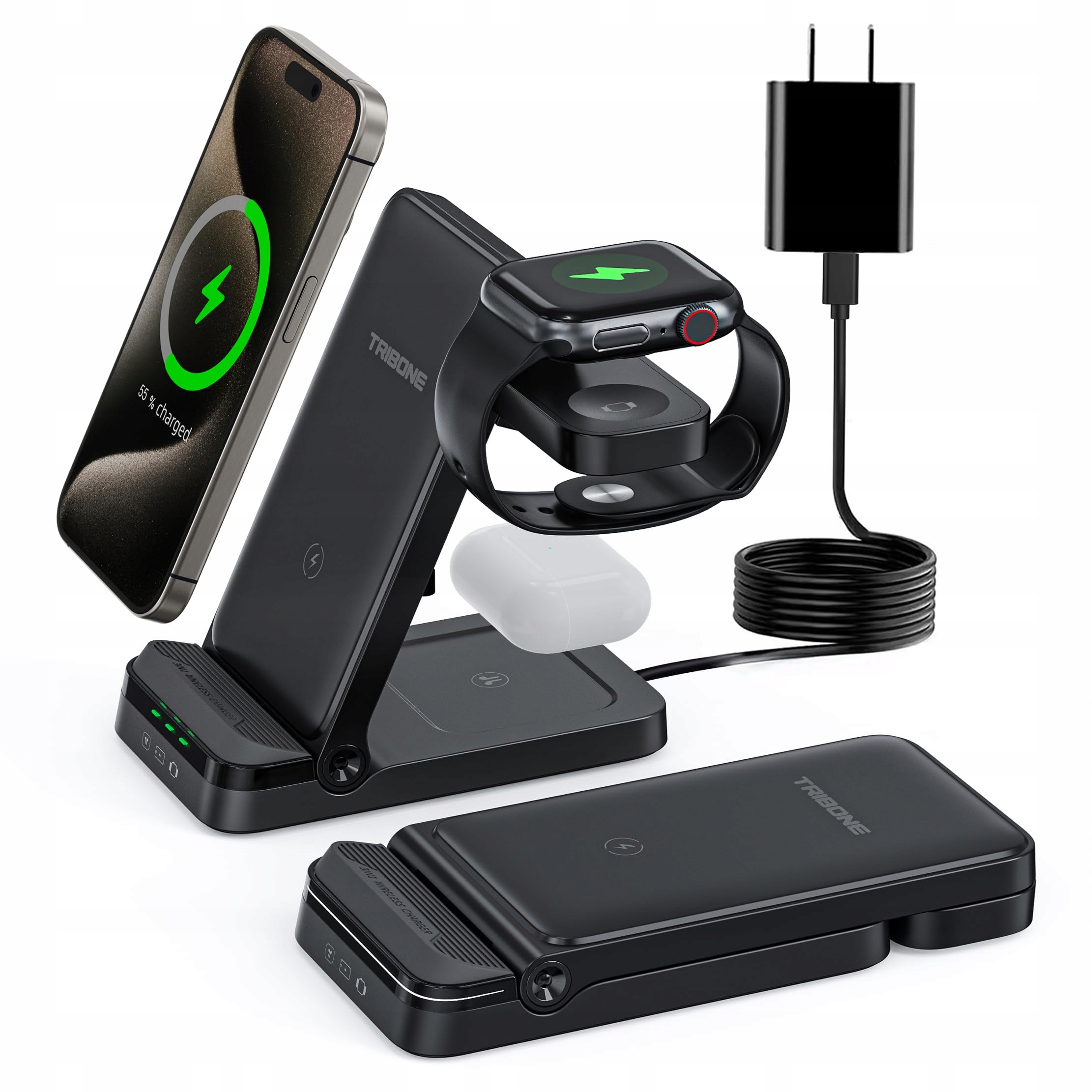 Tribone 3w1 Bezprzewodowa Ładowarka do iPhone, Apple Watch, AirPods